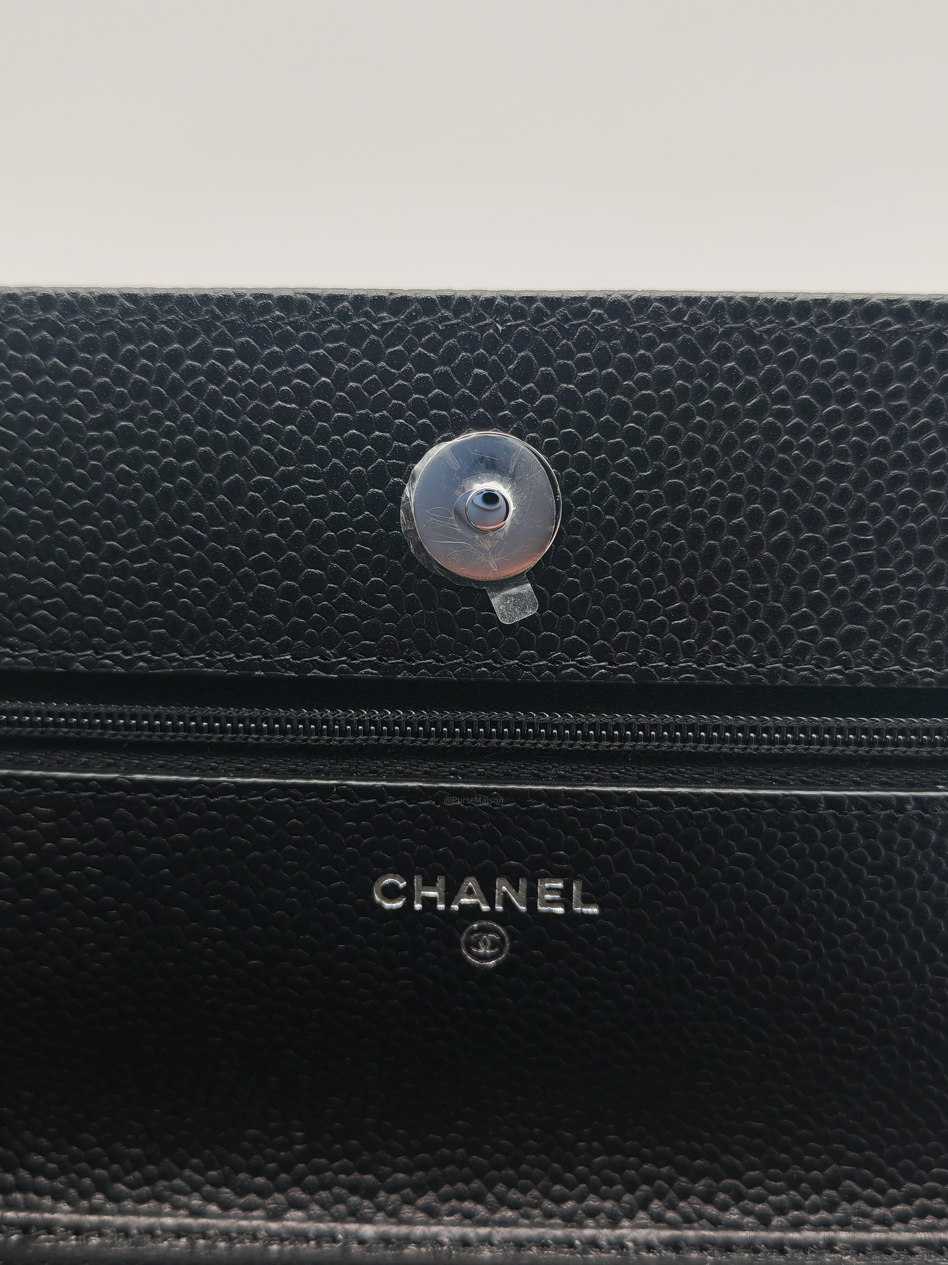 Chanel Classic Wallet on Chain (WOC) in Black Caviar Leather Silver Hardware Microchip (HJ****5J)