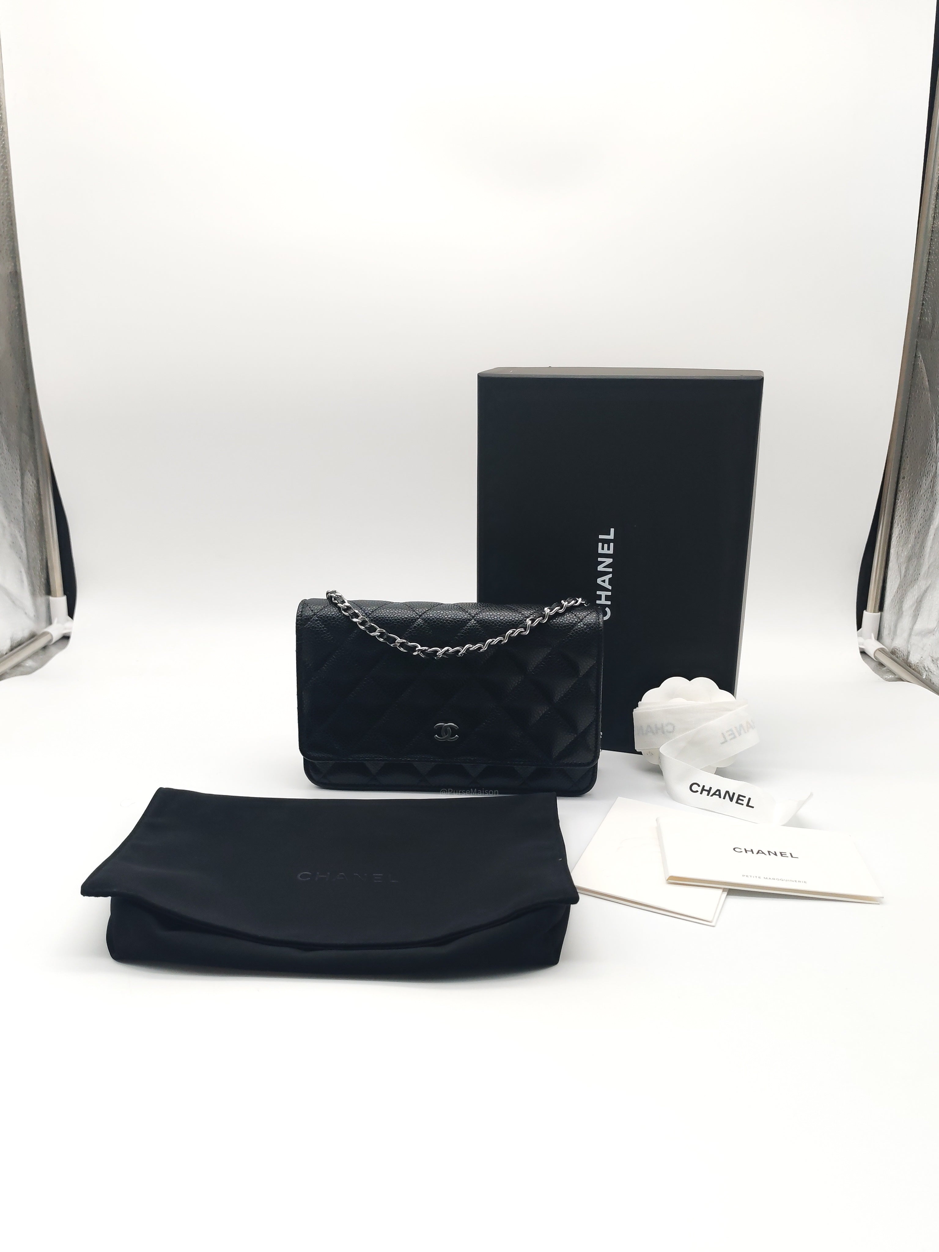 Chanel Classic Wallet on Chain (WOC) in Black Caviar Leather Silver Hardware Microchip (HJ****5J)