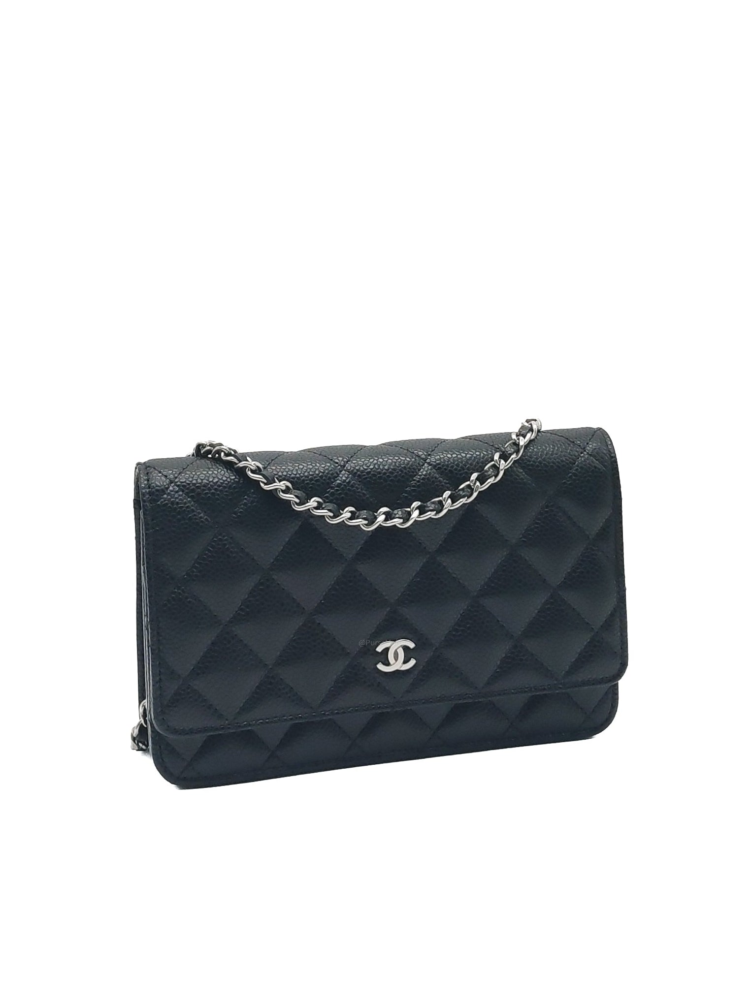 Chanel Classic Wallet on Chain (WOC) in Black Caviar Leather Silver Hardware Microchip (HJ****5J)