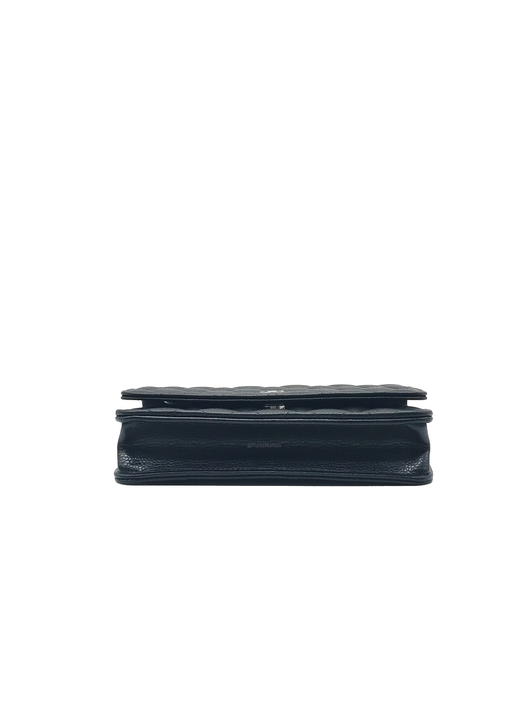 Chanel Classic Wallet on Chain (WOC) in Black Caviar Leather Silver Hardware Microchip (HJ****5J)