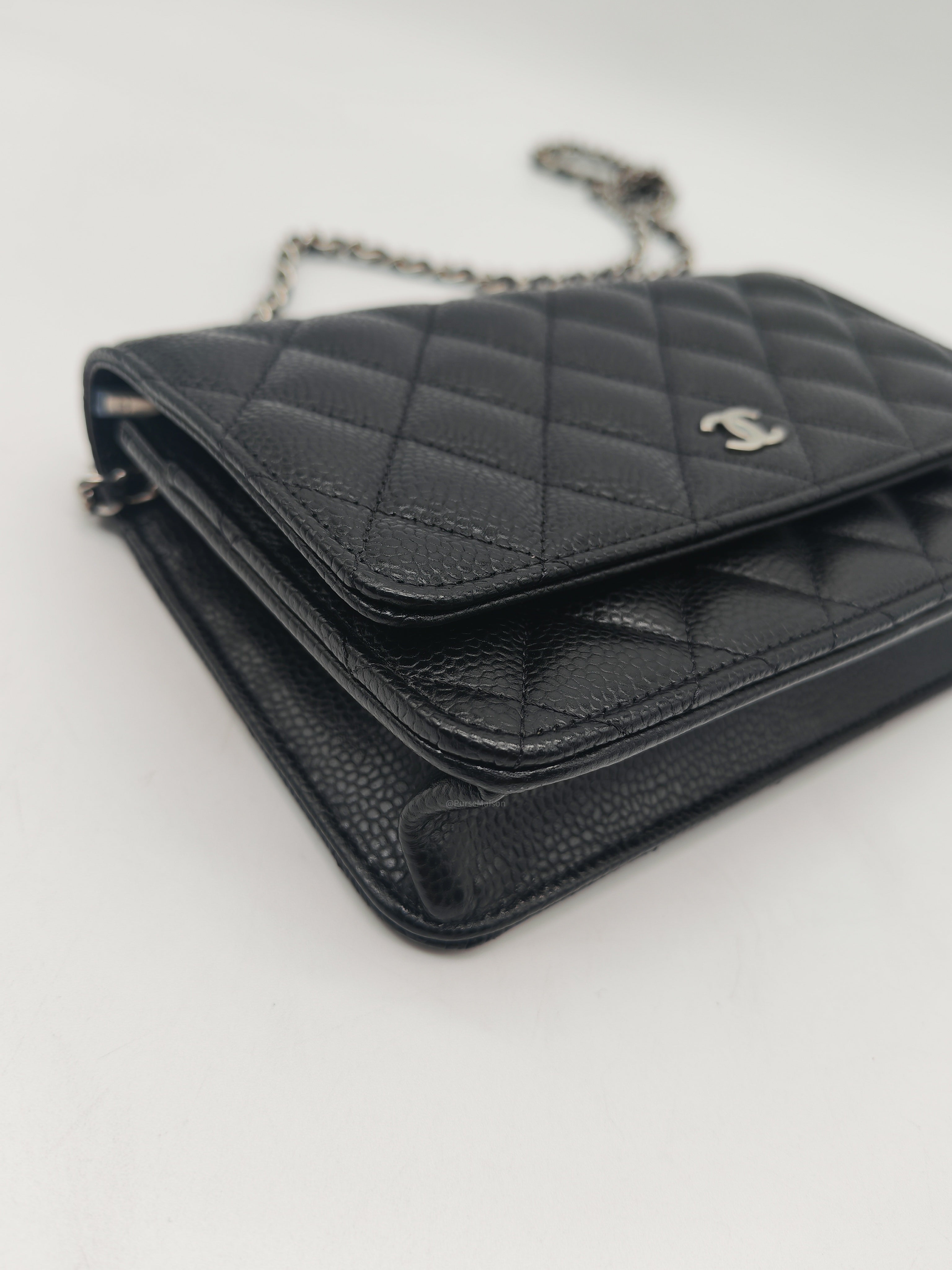 Chanel Classic Wallet on Chain (WOC) in Black Caviar Leather Silver Hardware Microchip (HJ****5J)