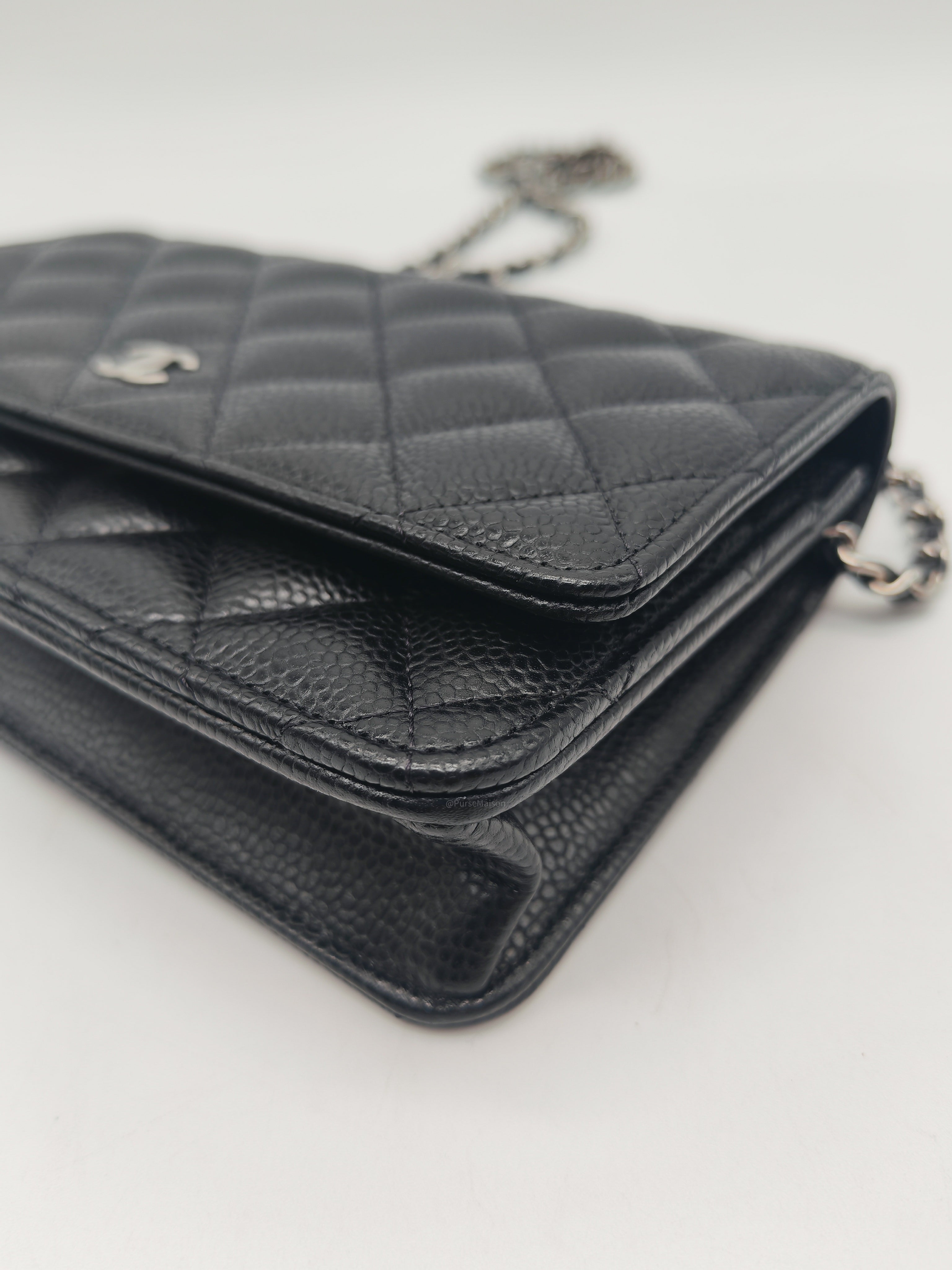 Chanel Classic Wallet on Chain (WOC) in Black Caviar Leather Silver Hardware Microchip (HJ****5J)