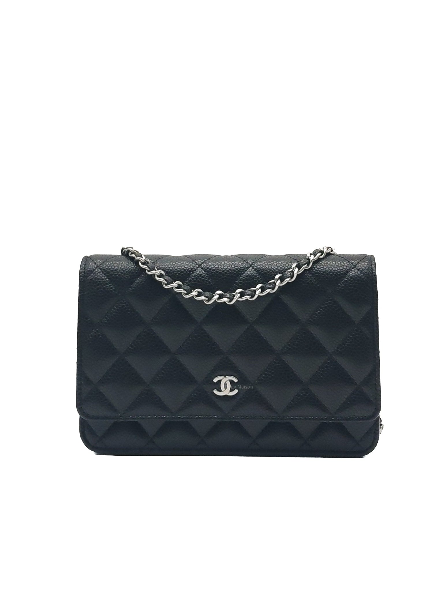 Chanel Classic Wallet on Chain (WOC) in Black Caviar Leather Silver Hardware Microchip (HJ****5J)