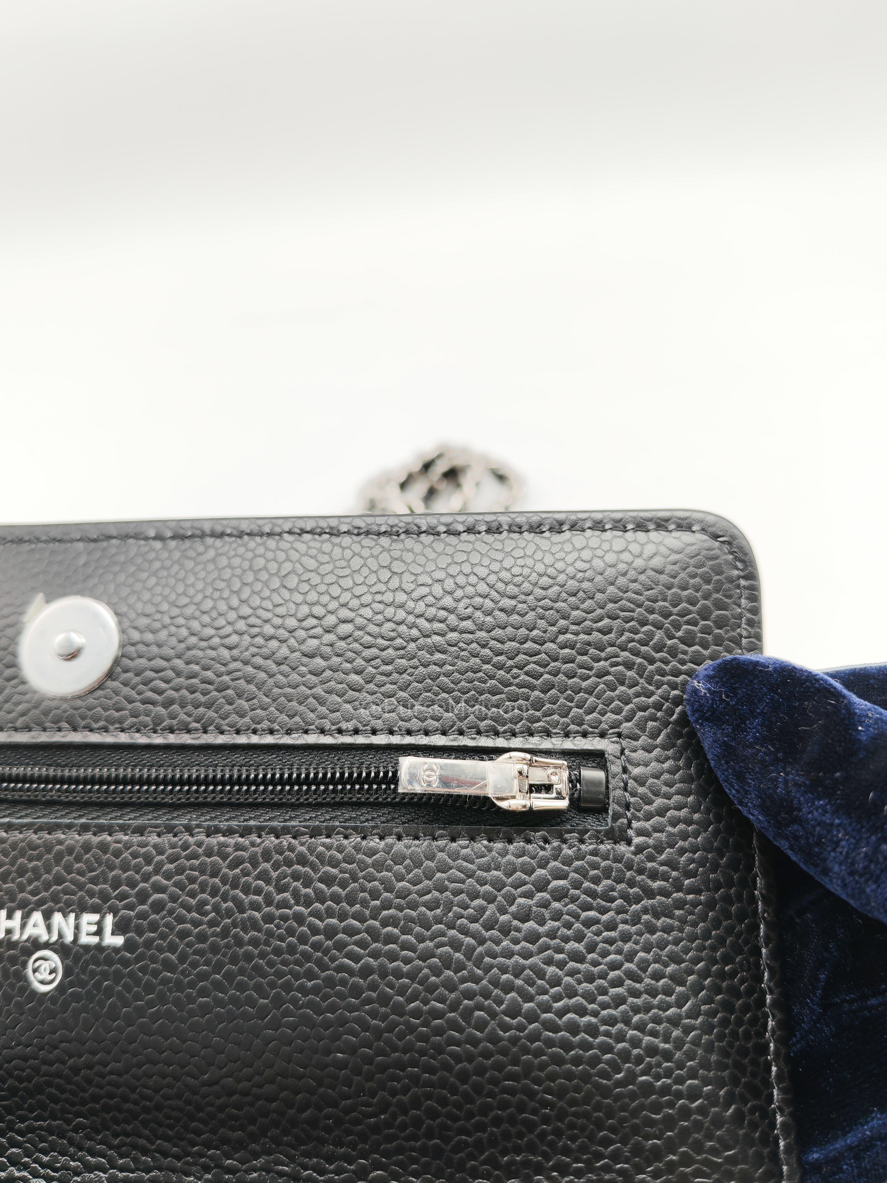 Chanel Wallet on Chain (WOC) in Black Caviar Leather Silver Hardware Microchip (X9****PL)