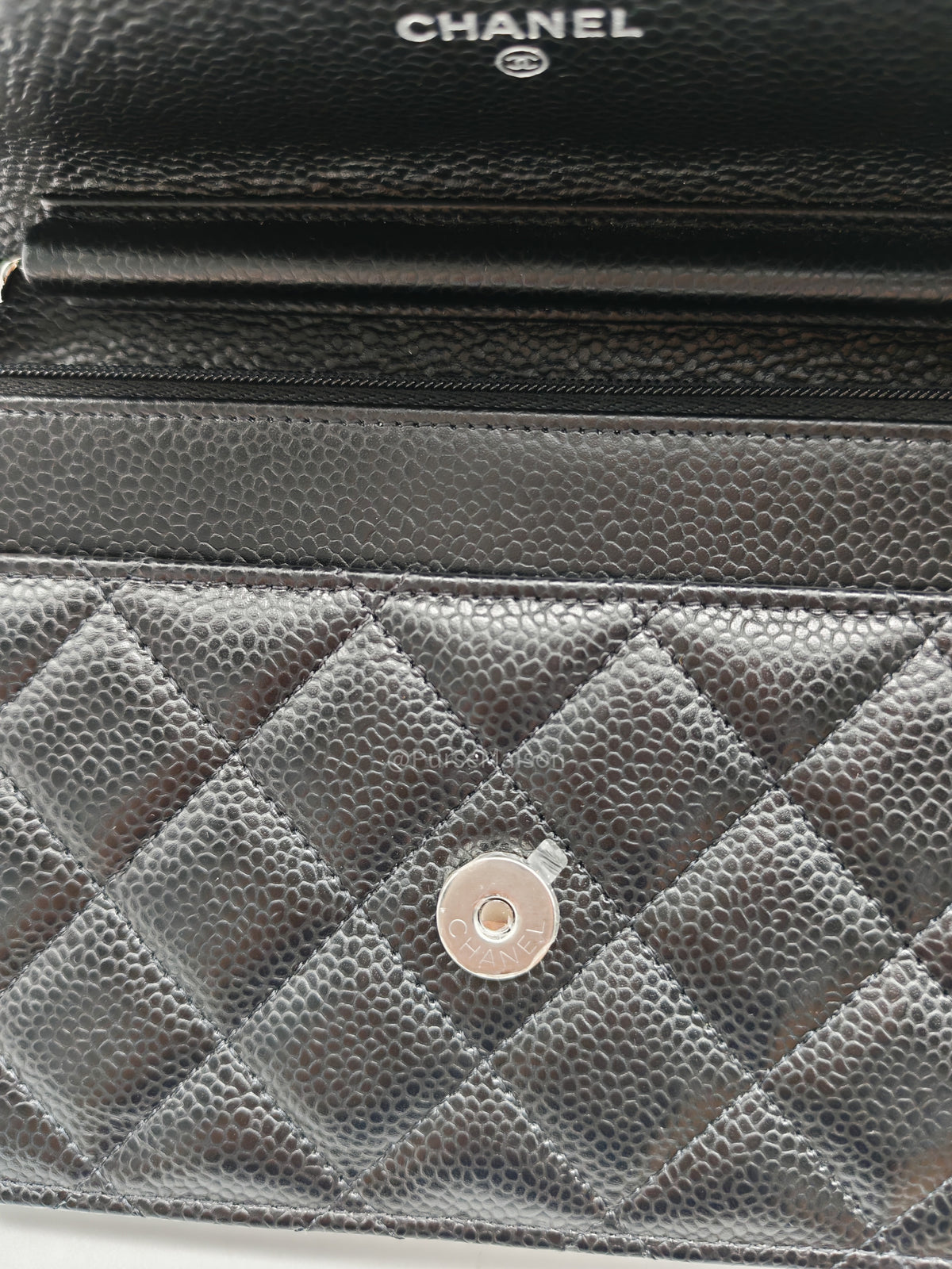 Chanel Wallet on Chain (WOC) in Black Caviar Leather Silver Hardware Microchip (X9****PL)