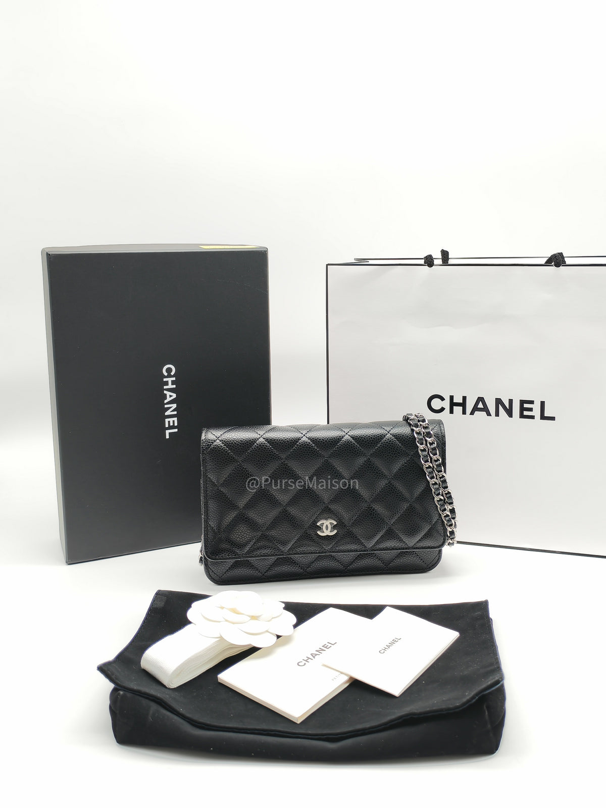 Chanel Wallet on Chain (WOC) in Black Caviar Leather Silver Hardware Microchip (X9****PL)