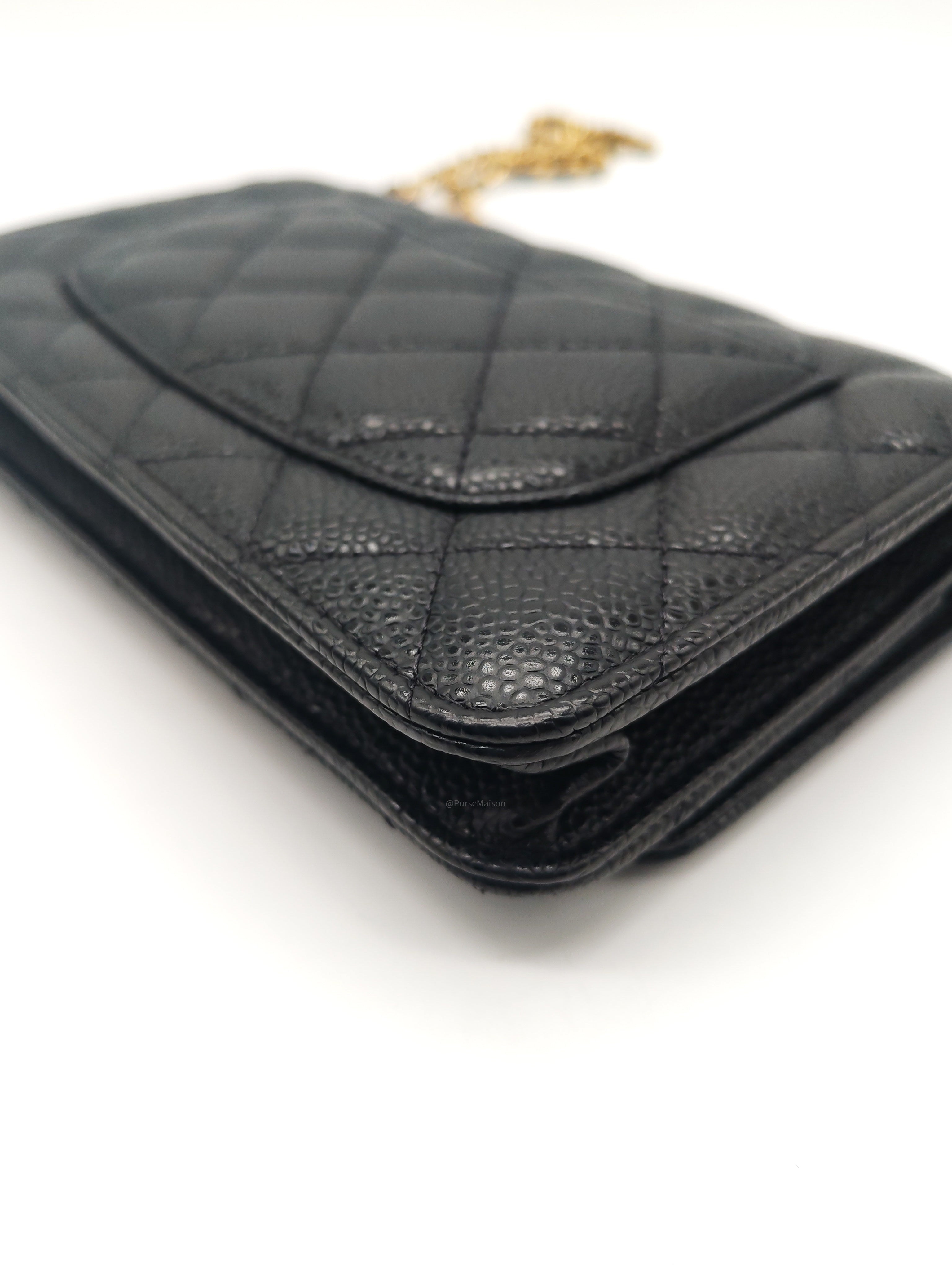 Chanel Classic Wallet on Chain (WOC) in Black Caviar Leather Silver Hardware Series (29****17)