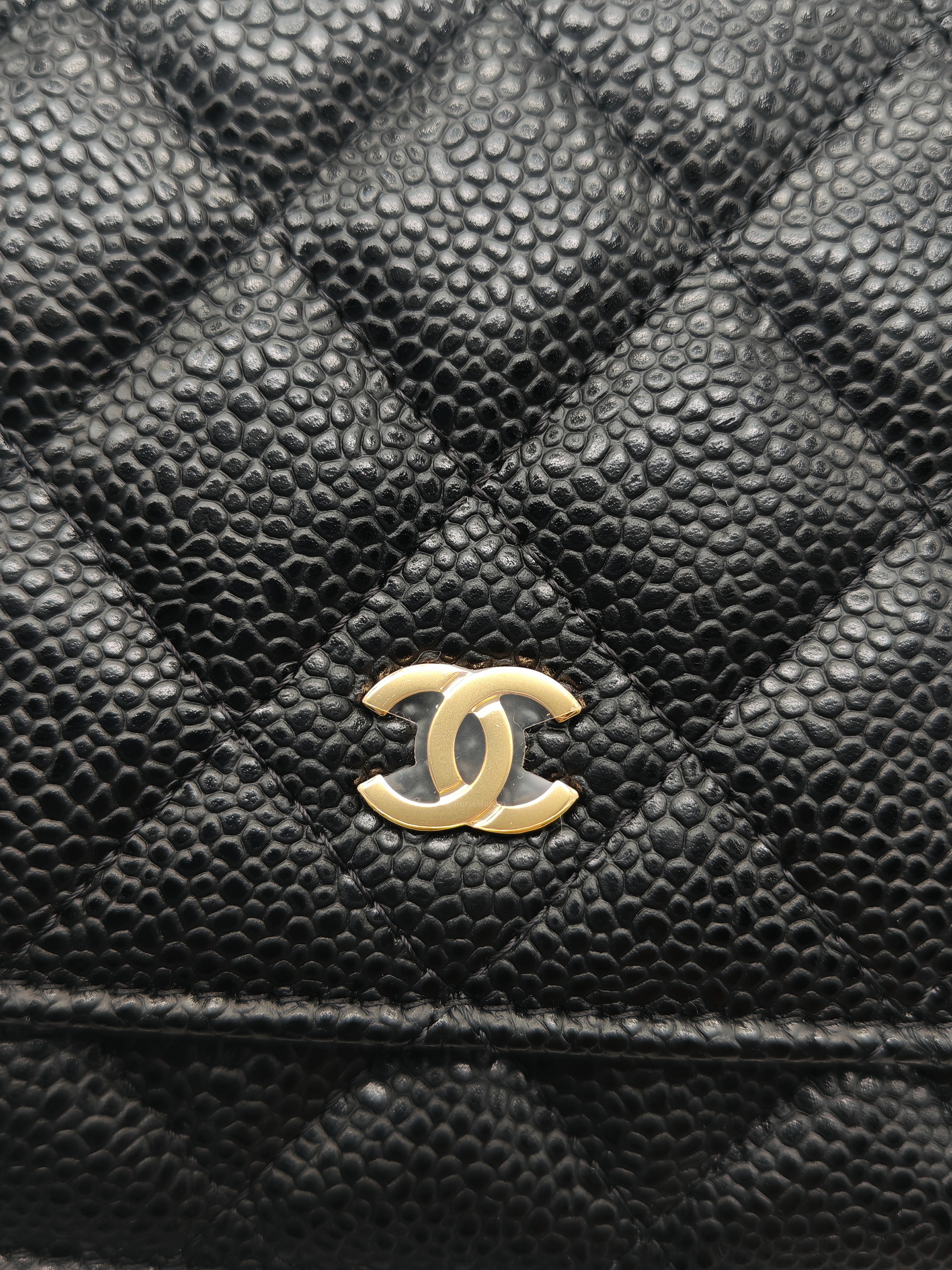 Chanel Classic Wallet on Chain (WOC) in Black Caviar Leather Silver Hardware Series (29****17)