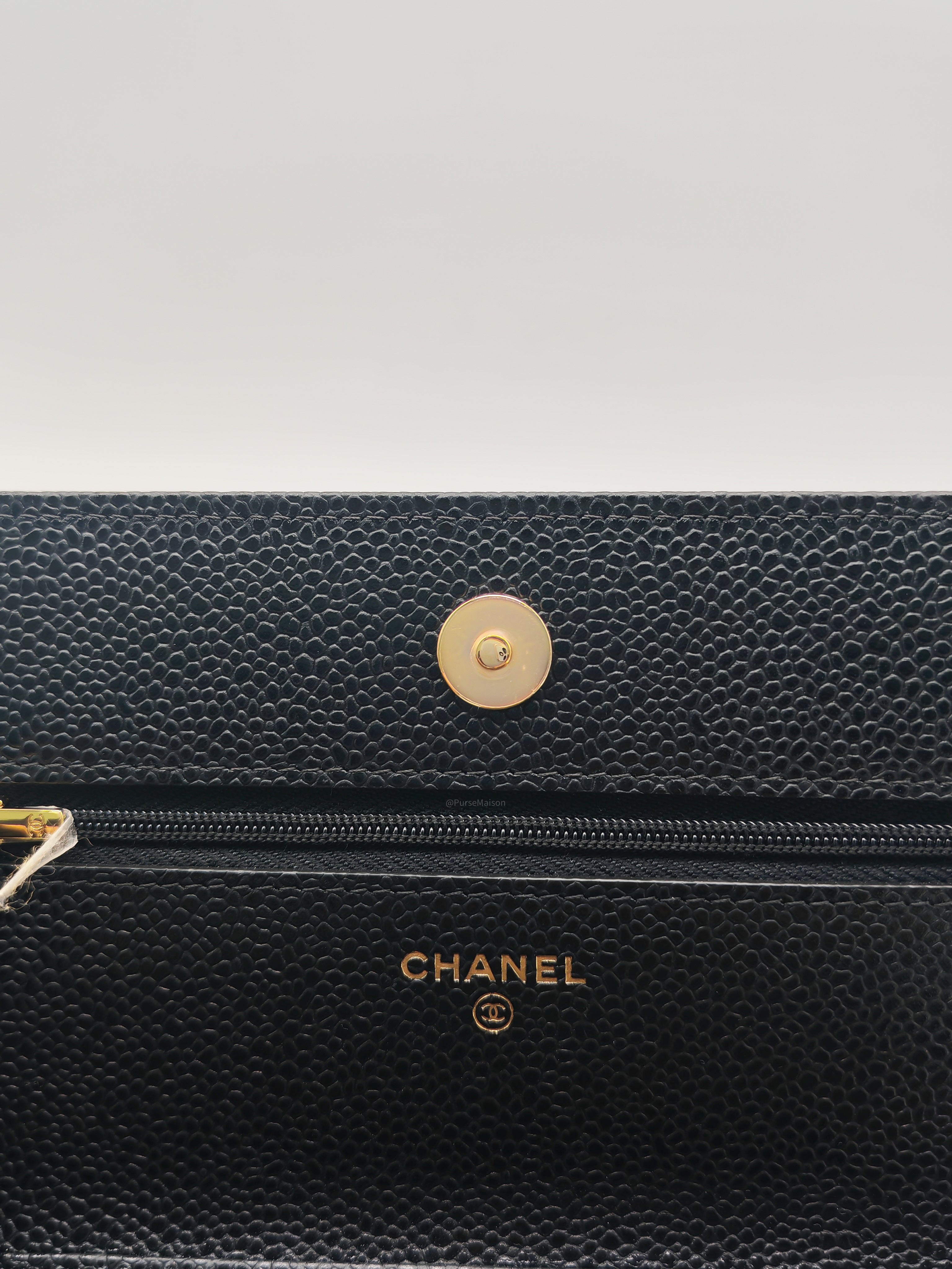 Chanel Classic Wallet on Chain (WOC) in Black Caviar Leather Silver Hardware Series (29****17)