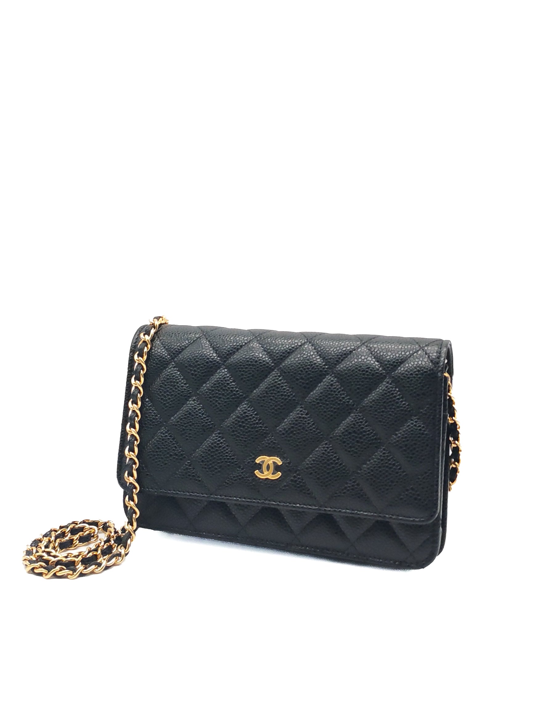 Chanel Classic Wallet on Chain (WOC) in Black Caviar Leather Silver Hardware Series (29****17)