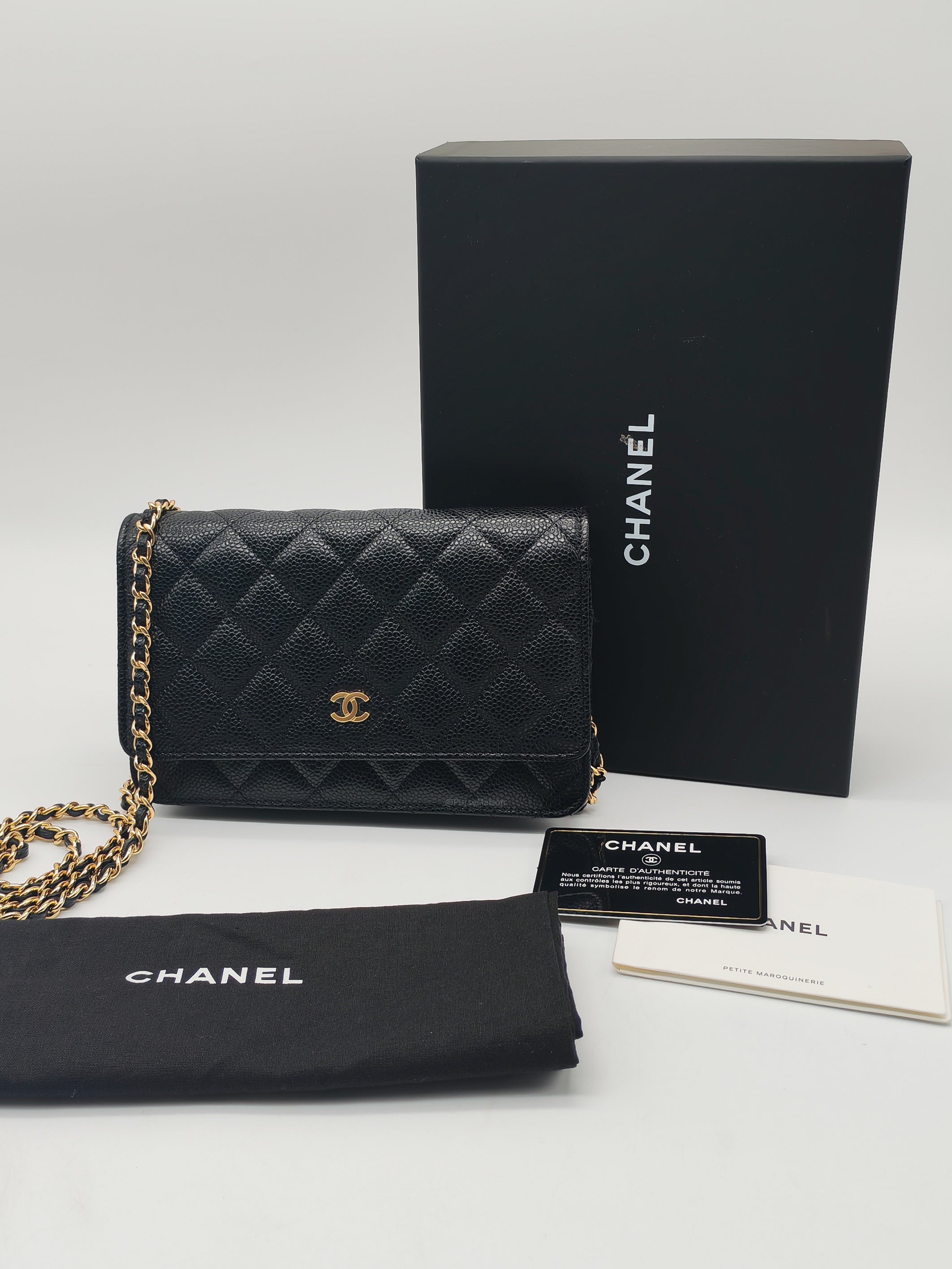 Chanel Classic Wallet on Chain (WOC) in Black Caviar Leather Silver Hardware Series (29****17)
