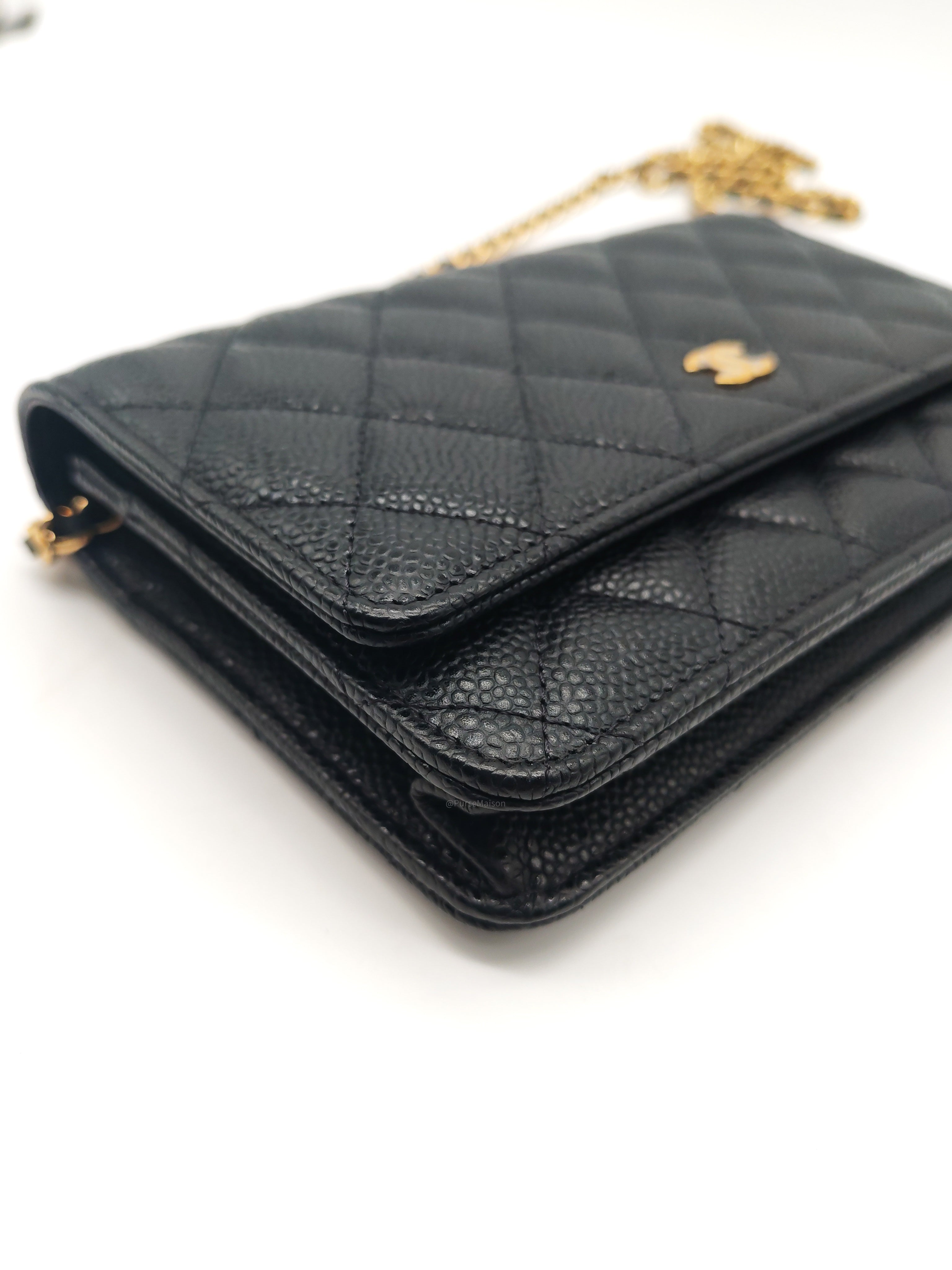 Chanel Classic Wallet on Chain (WOC) in Black Caviar Leather Silver Hardware Series (29****17)