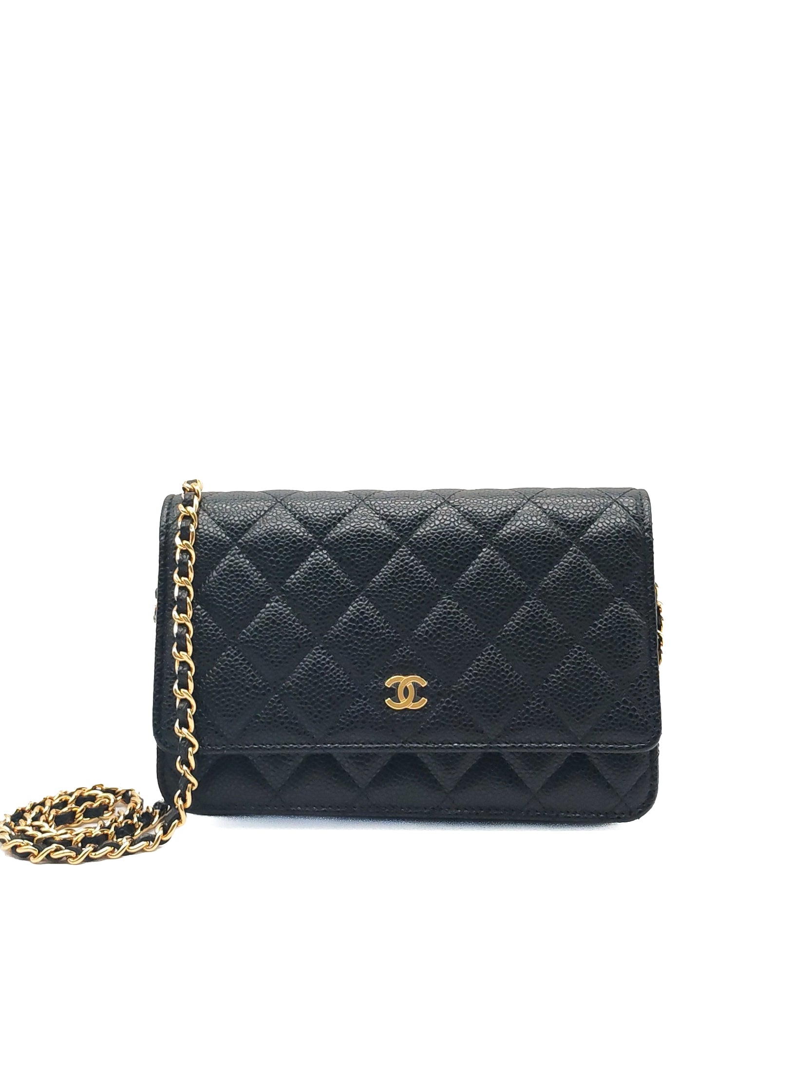 Chanel Classic Wallet on Chain (WOC) in Black Caviar Leather Silver Hardware Series (29****17)