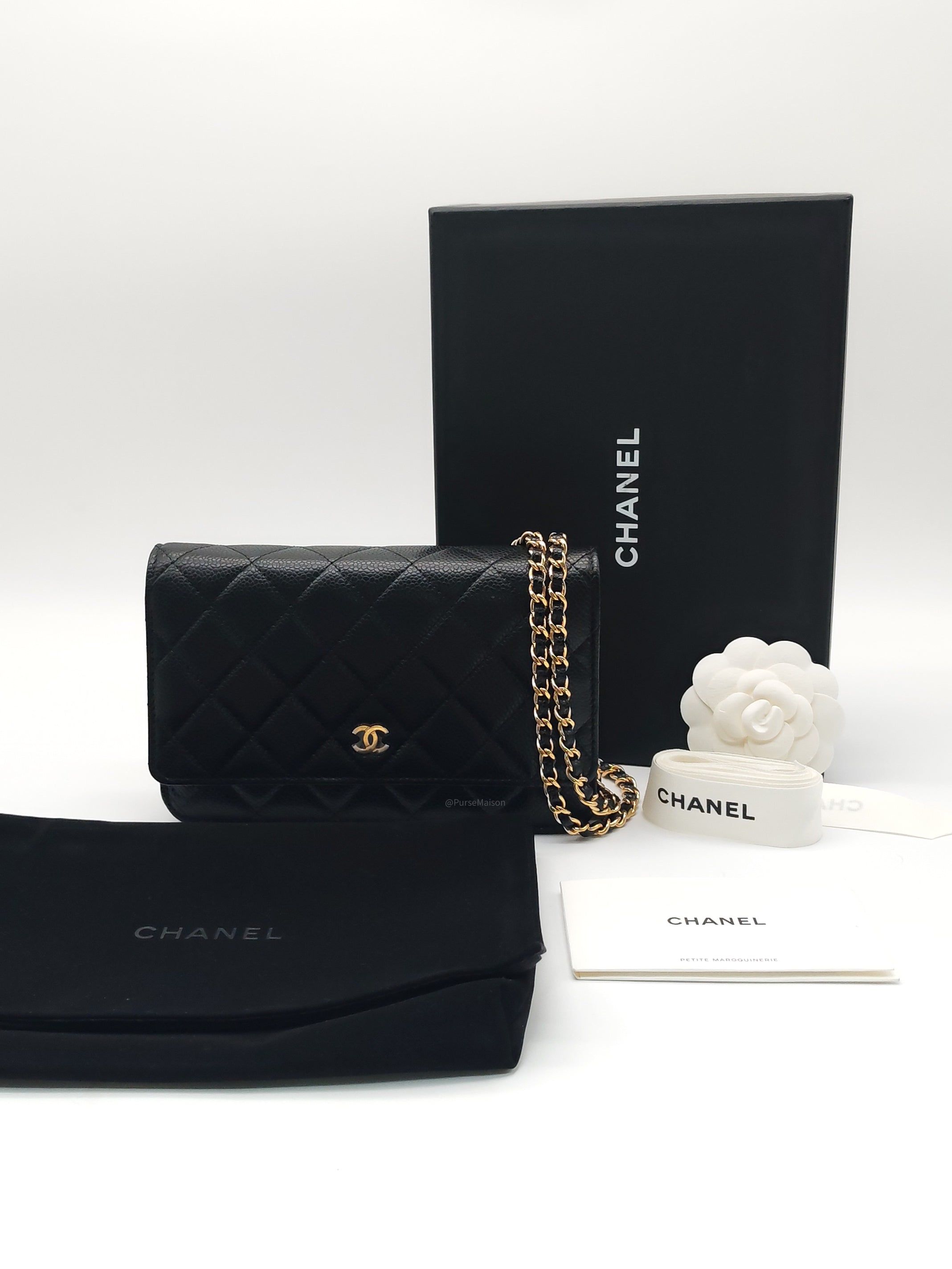 Chanel Classic Wallet on Chain (WOC) in Black Caviar Leather in Gold Hardware Microchip (HK****3L)