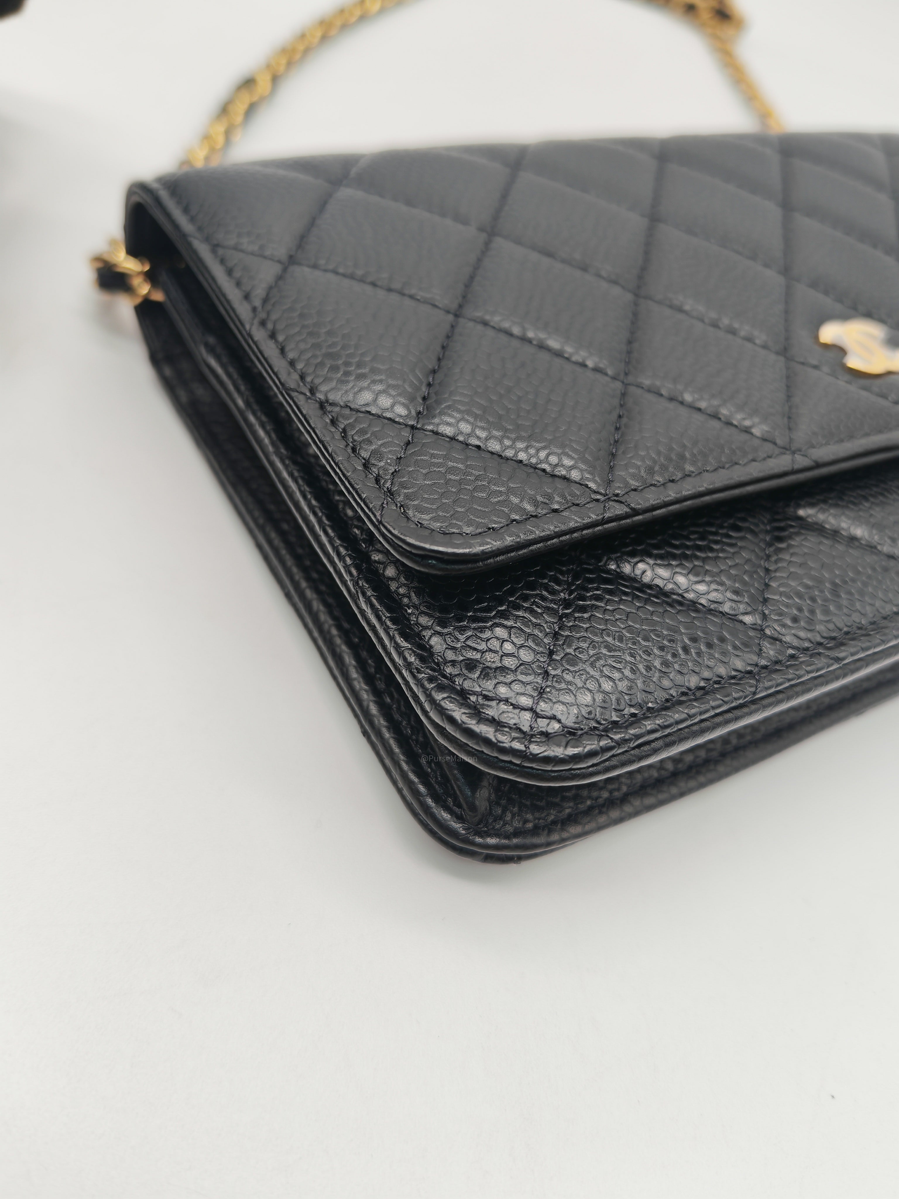 Chanel Classic Wallet on Chain (WOC) in Black Caviar Leather in Gold Hardware Microchip (HK****3L)