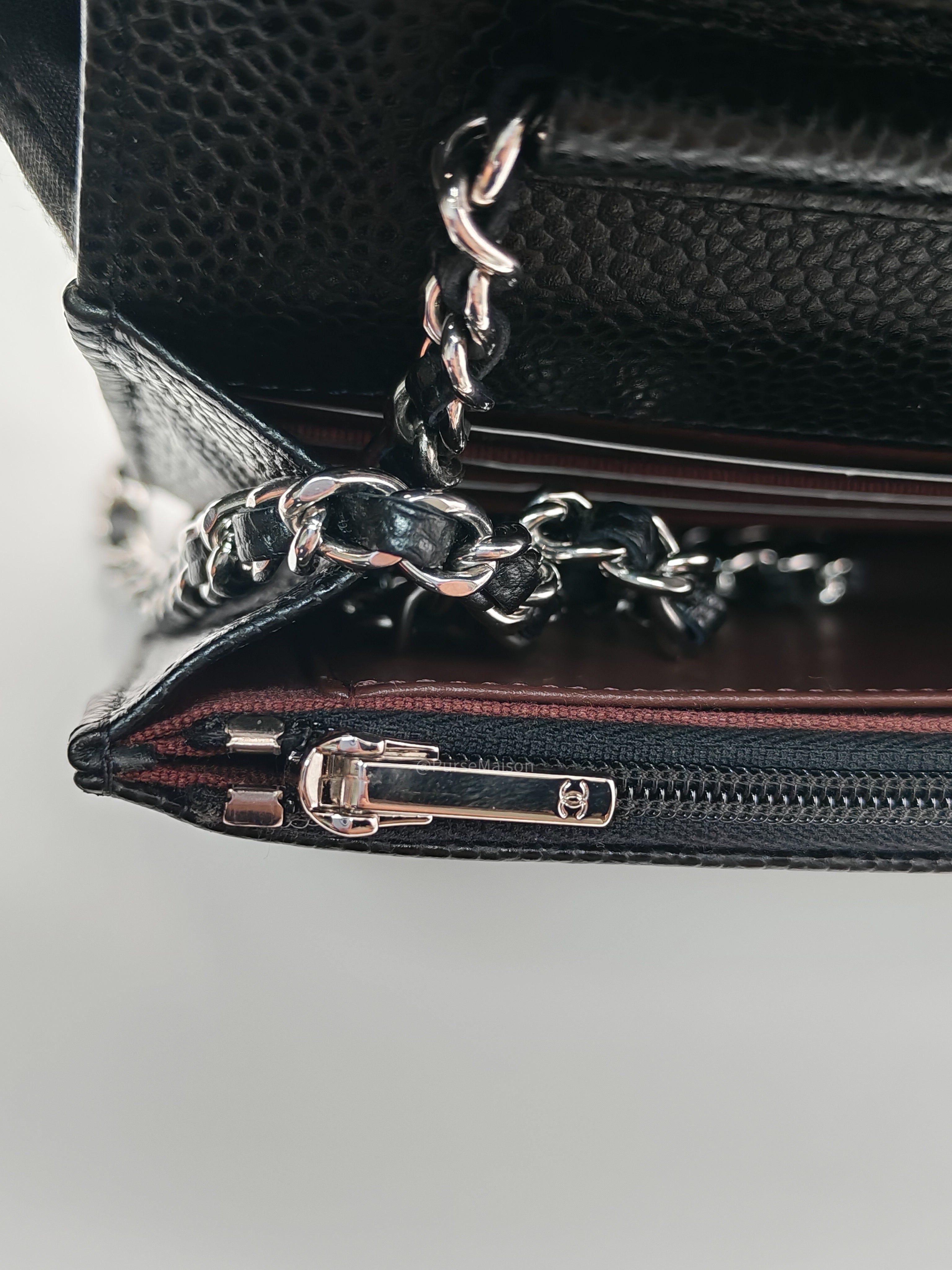 Chanel Wallet on Chain (WOC) in Black Caviar Leather Silver Hardware Microchip(A2****8K)