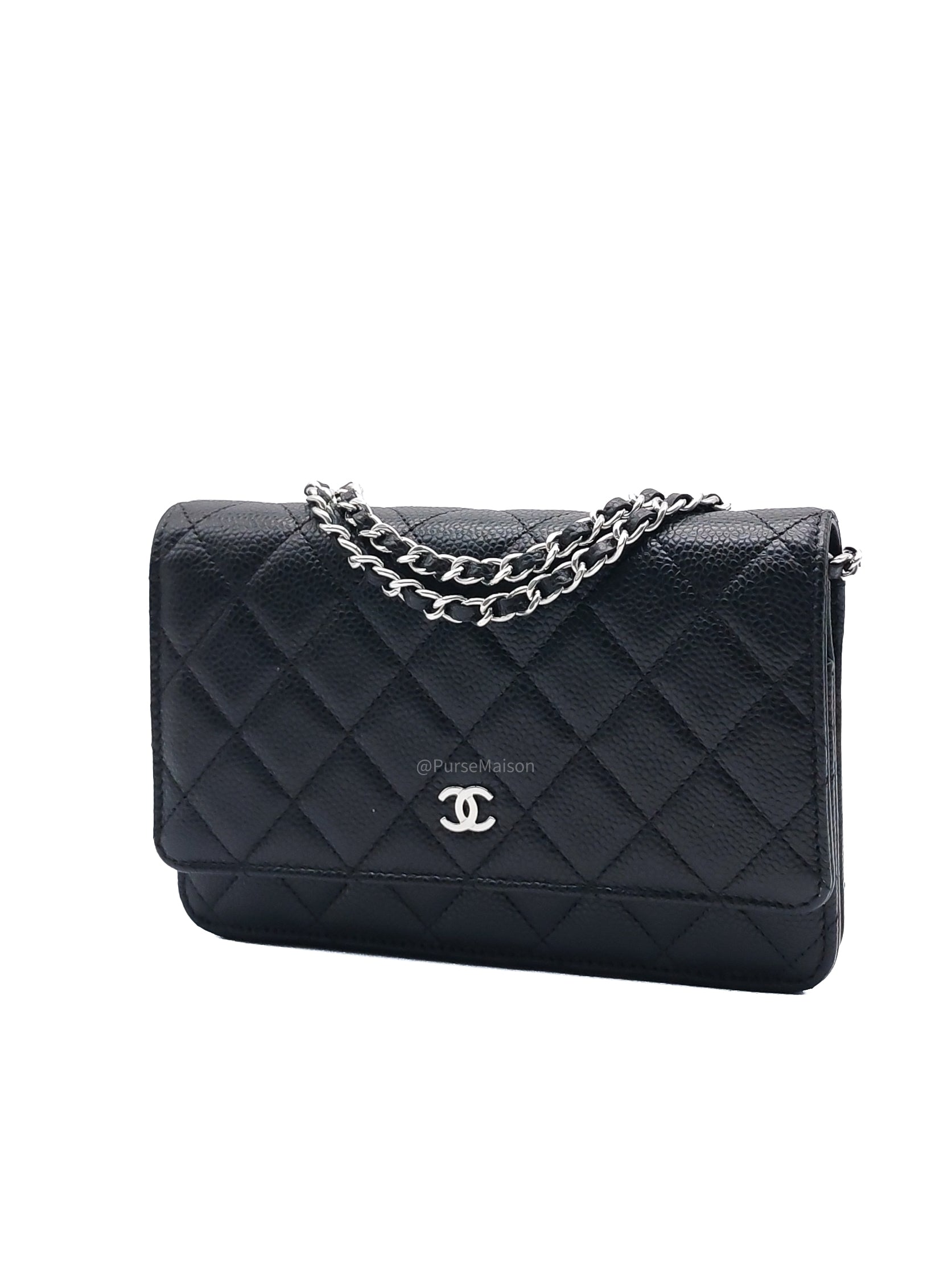 Chanel Wallet on Chain (WOC) in Black Caviar Leather Silver Hardware Microchip(A2****8K)