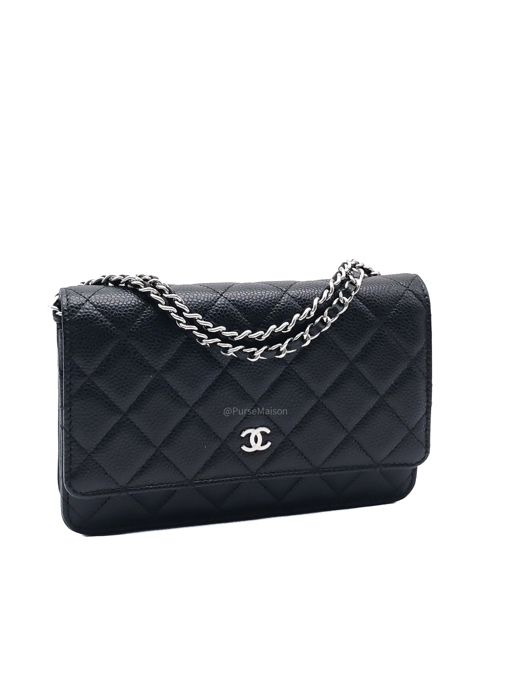 Chanel Wallet on Chain (WOC) in Black Caviar Leather Silver Hardware Microchip(A2****8K)