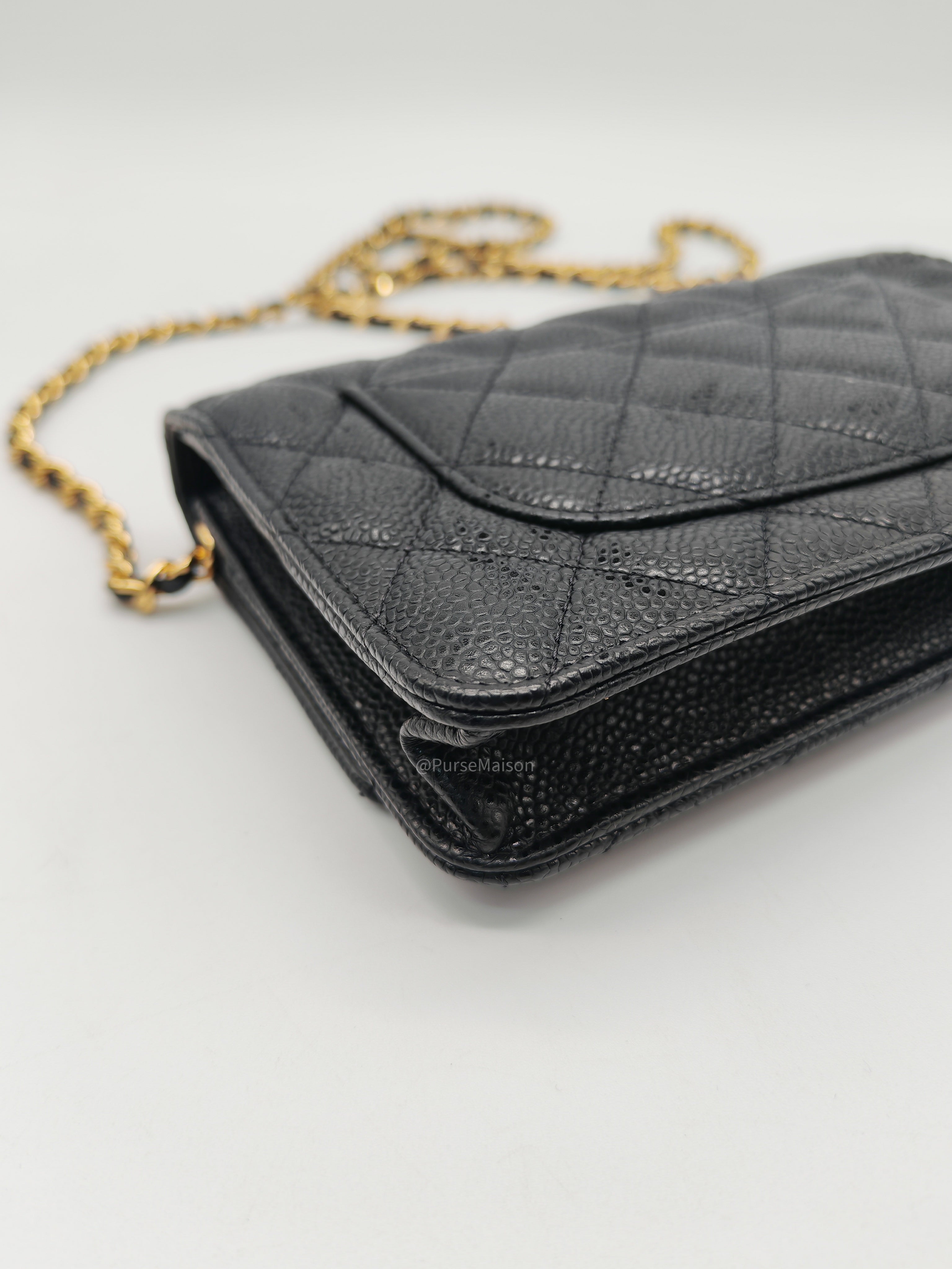 Chanel Classic Wallet on Chan (WOC) in Black Caviar Leather Gold Hardware (Series 29)