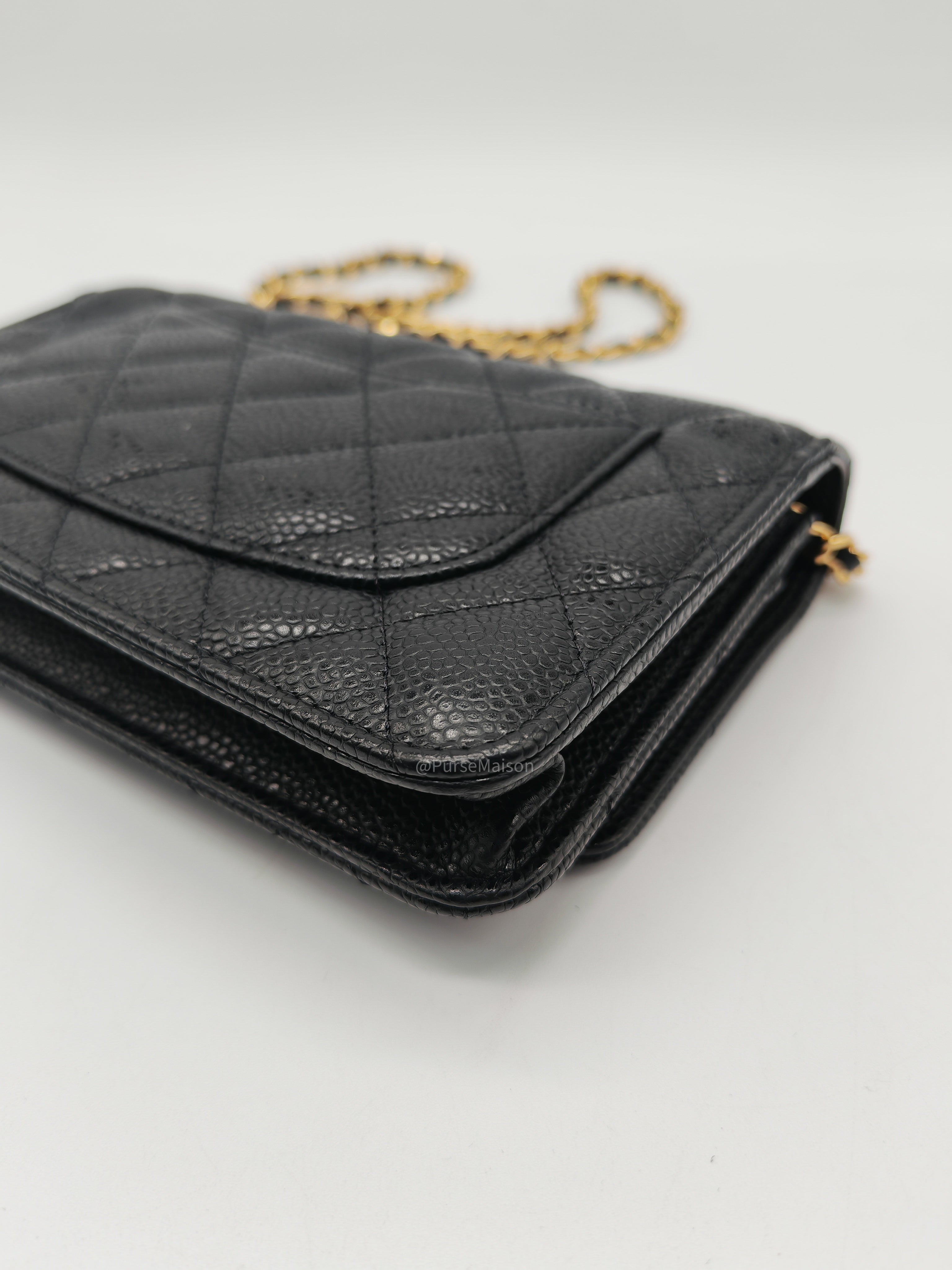 Chanel Classic Wallet on Chan (WOC) in Black Caviar Leather Gold Hardware (Series 29)