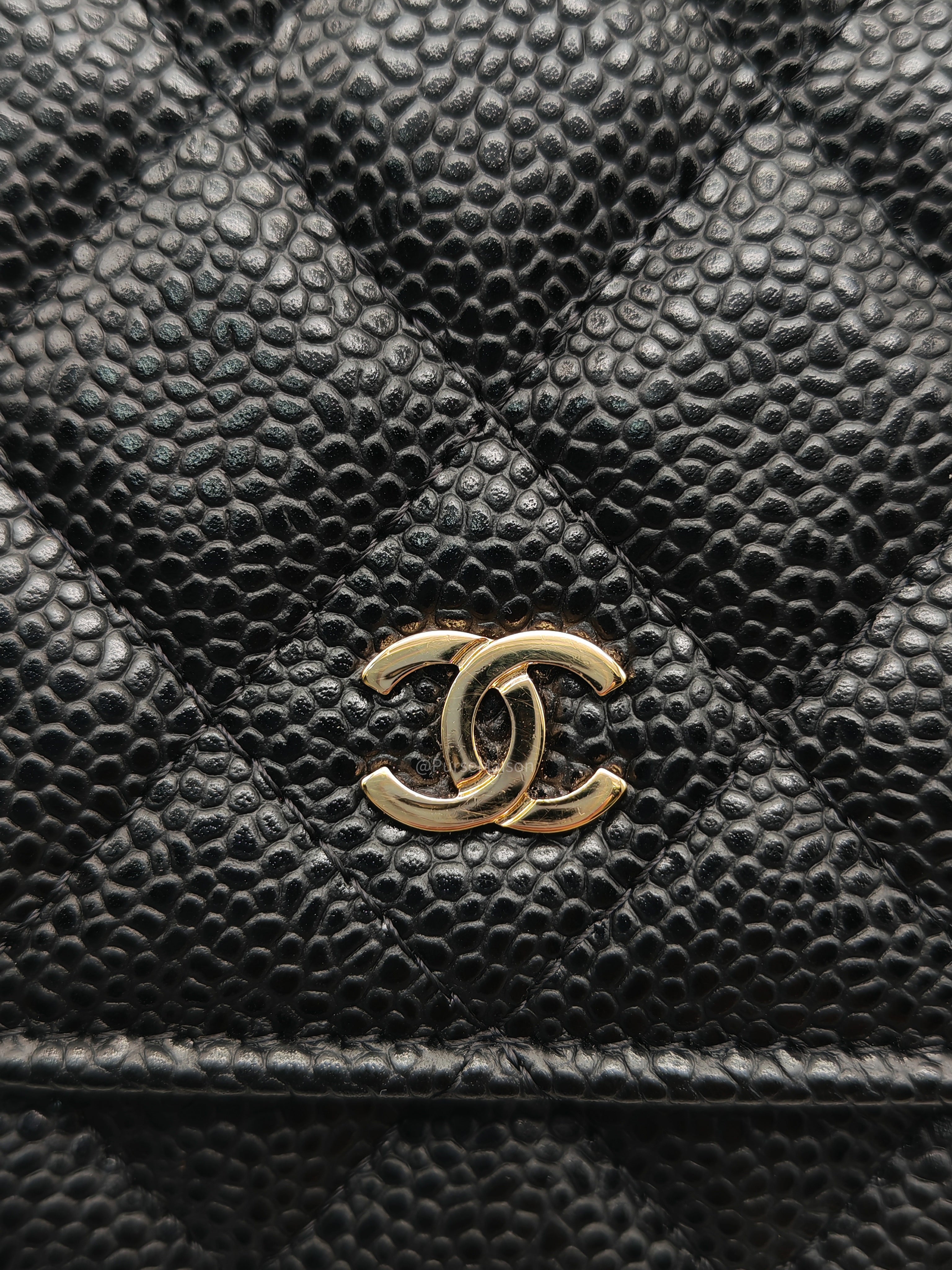 Chanel Classic Wallet on Chan (WOC) in Black Caviar Leather Gold Hardware (Series 29)