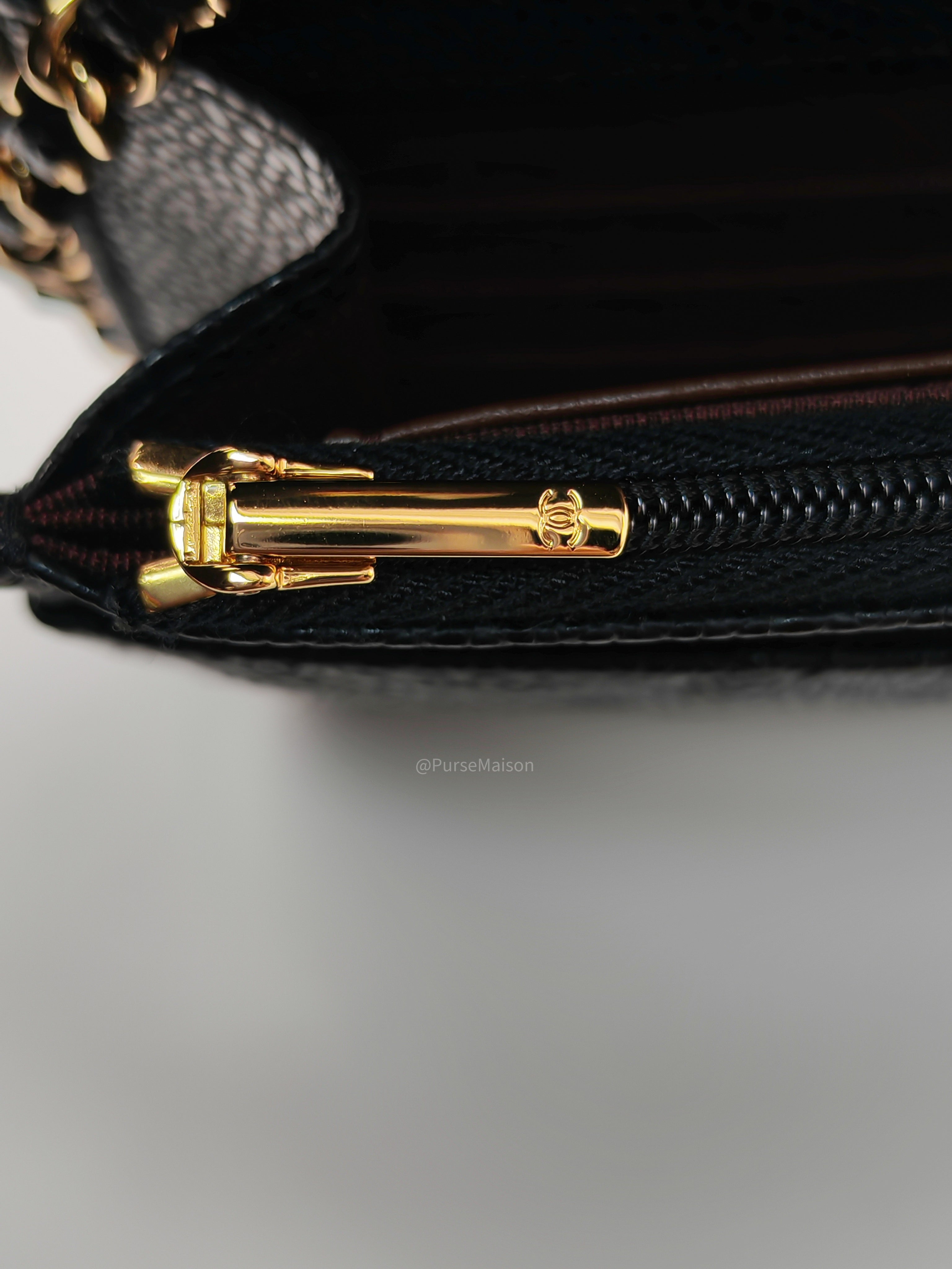 Chanel Classic Wallet on Chan (WOC) in Black Caviar Leather Gold Hardware (Series 29)