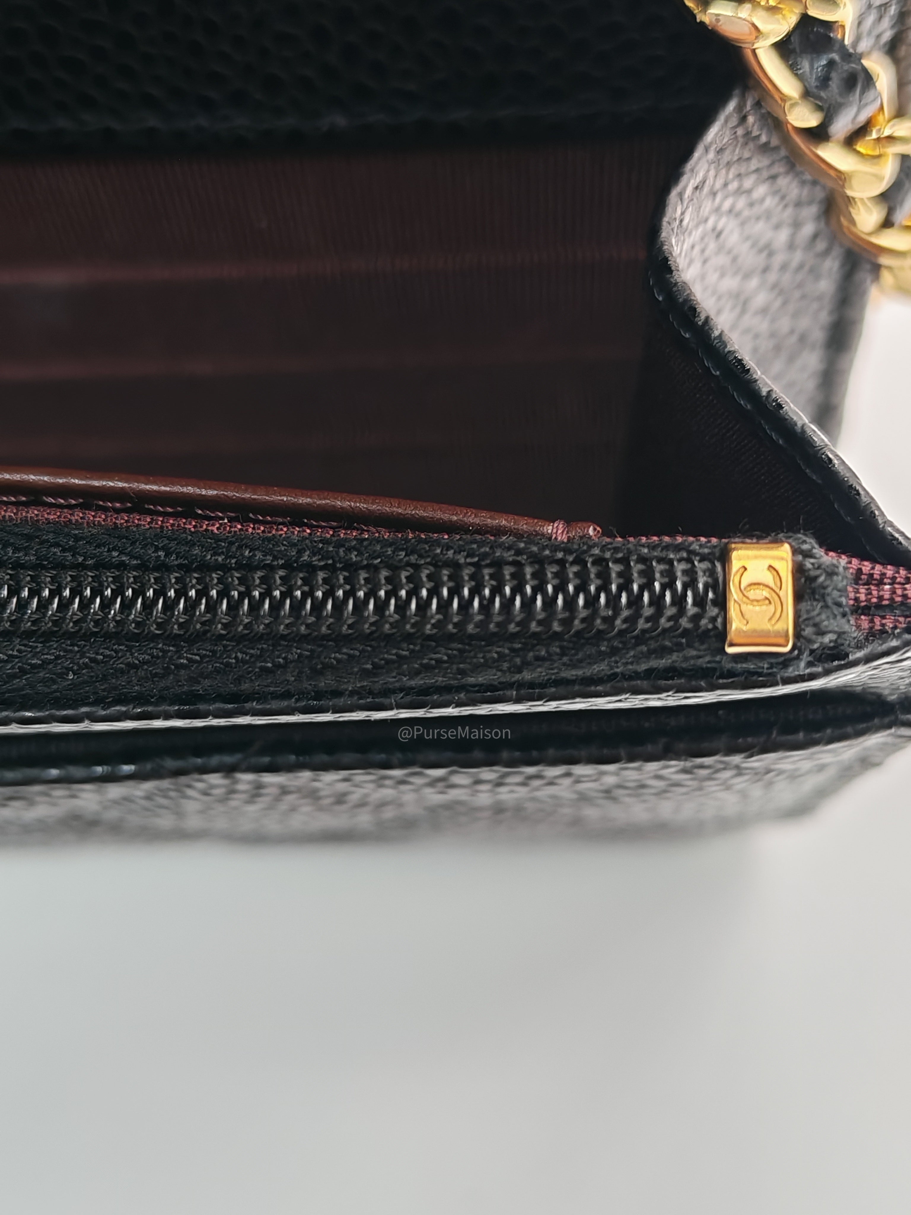 Chanel Classic Wallet on Chan (WOC) in Black Caviar Leather Gold Hardware (Series 29)