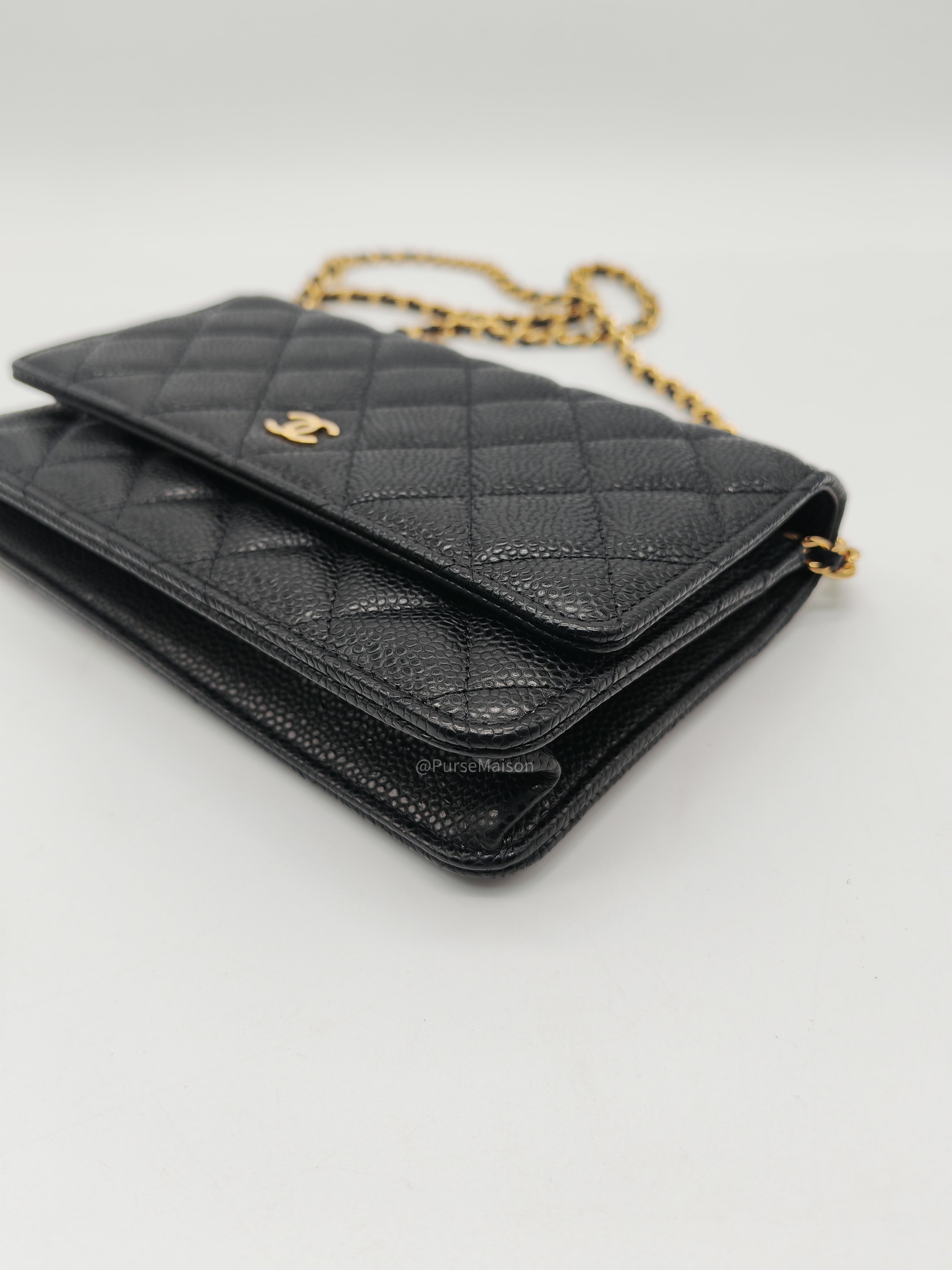 Chanel Classic Wallet on Chan (WOC) in Black Caviar Leather Gold Hardware (Series 29)