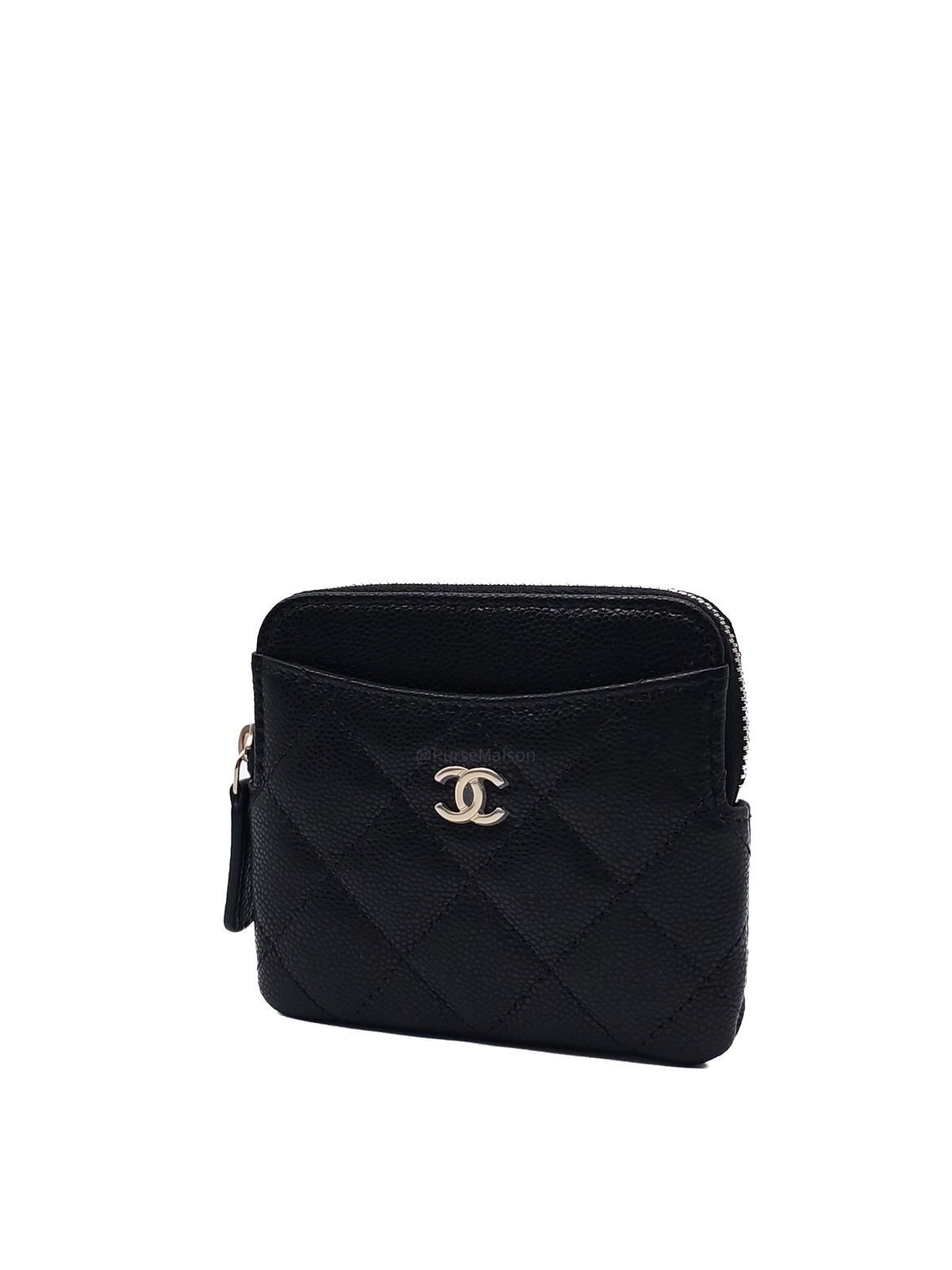 Chanel Zipped Card Holder Medium in Black Caviar Leather Light Gold (Microchip)