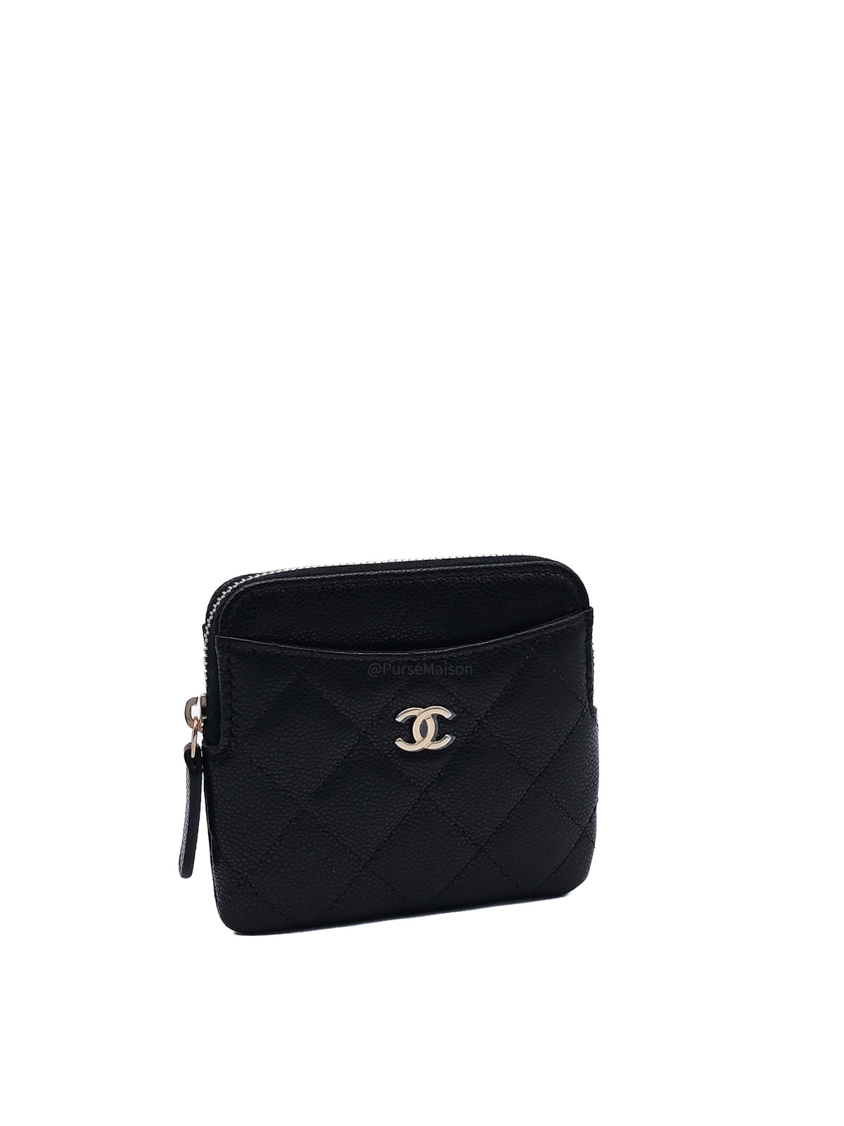 Chanel Zipped Card Holder Medium in Black Caviar Leather Light Gold (Microchip)