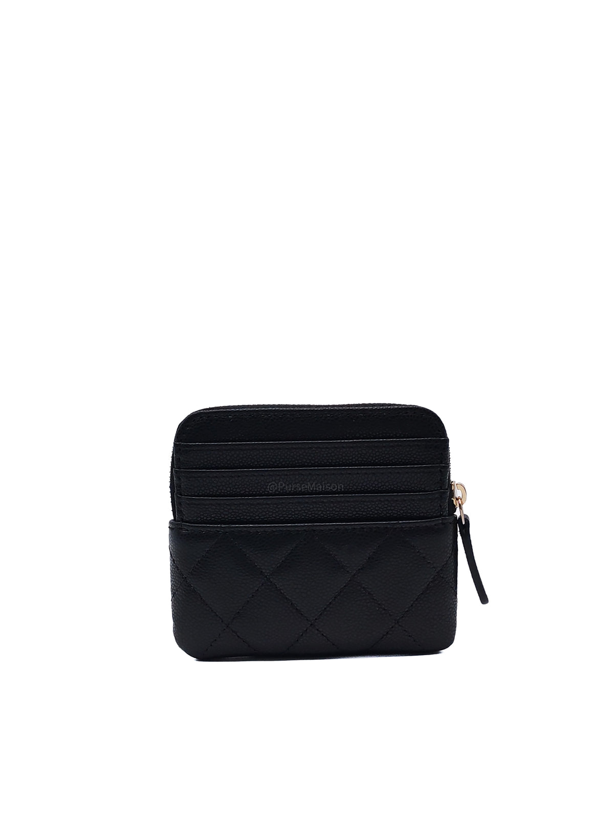 Chanel Zipped Card Holder Medium in Black Caviar Leather Light Gold (Microchip)