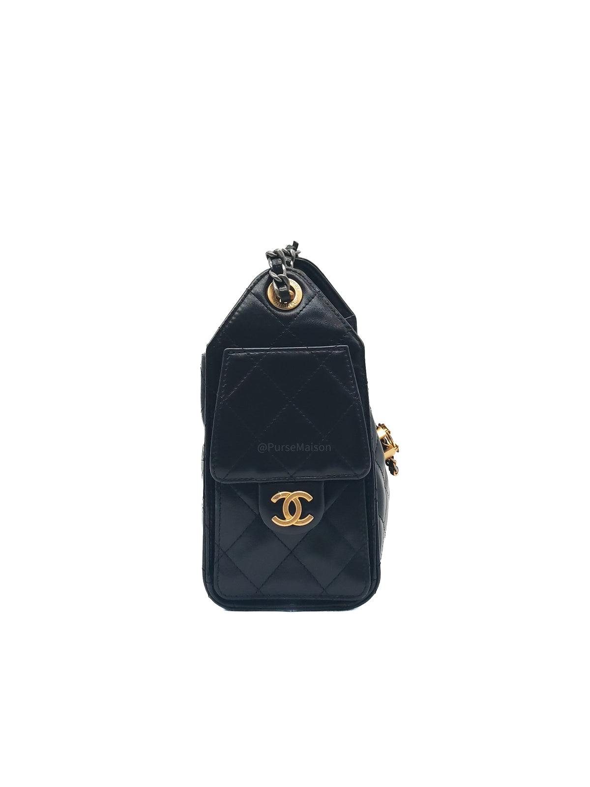 Chanel 25 Hobo Bag Mini in Black Shiny Calfskin Leather and  Mix Hardware Microchip