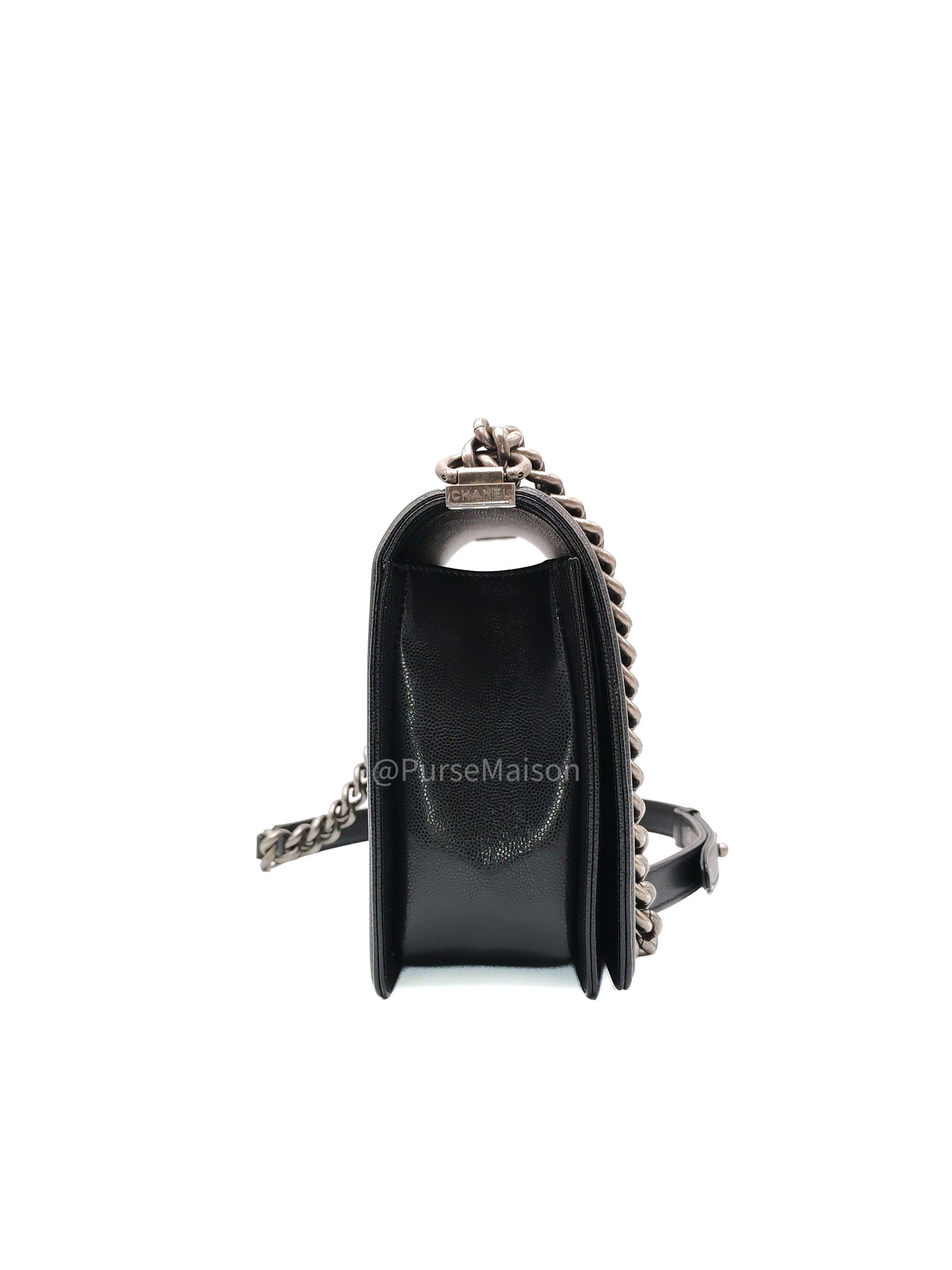 Chanel Boy New Medium in Black Quilted Caviar Leather and Ruthenium Hardware Series 25