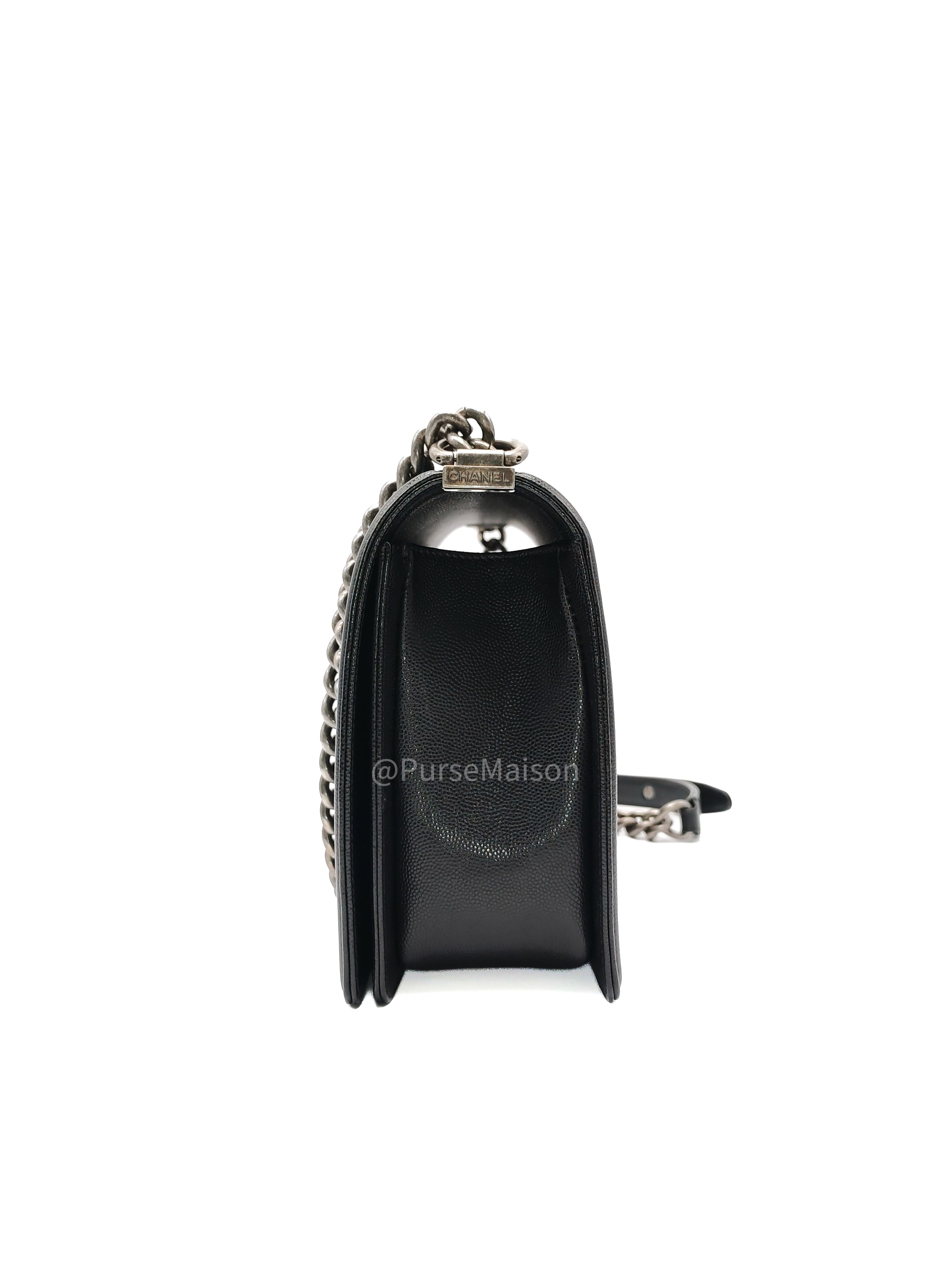 Chanel Boy New Medium in Black Quilted Caviar Leather and Ruthenium Hardware Series 25