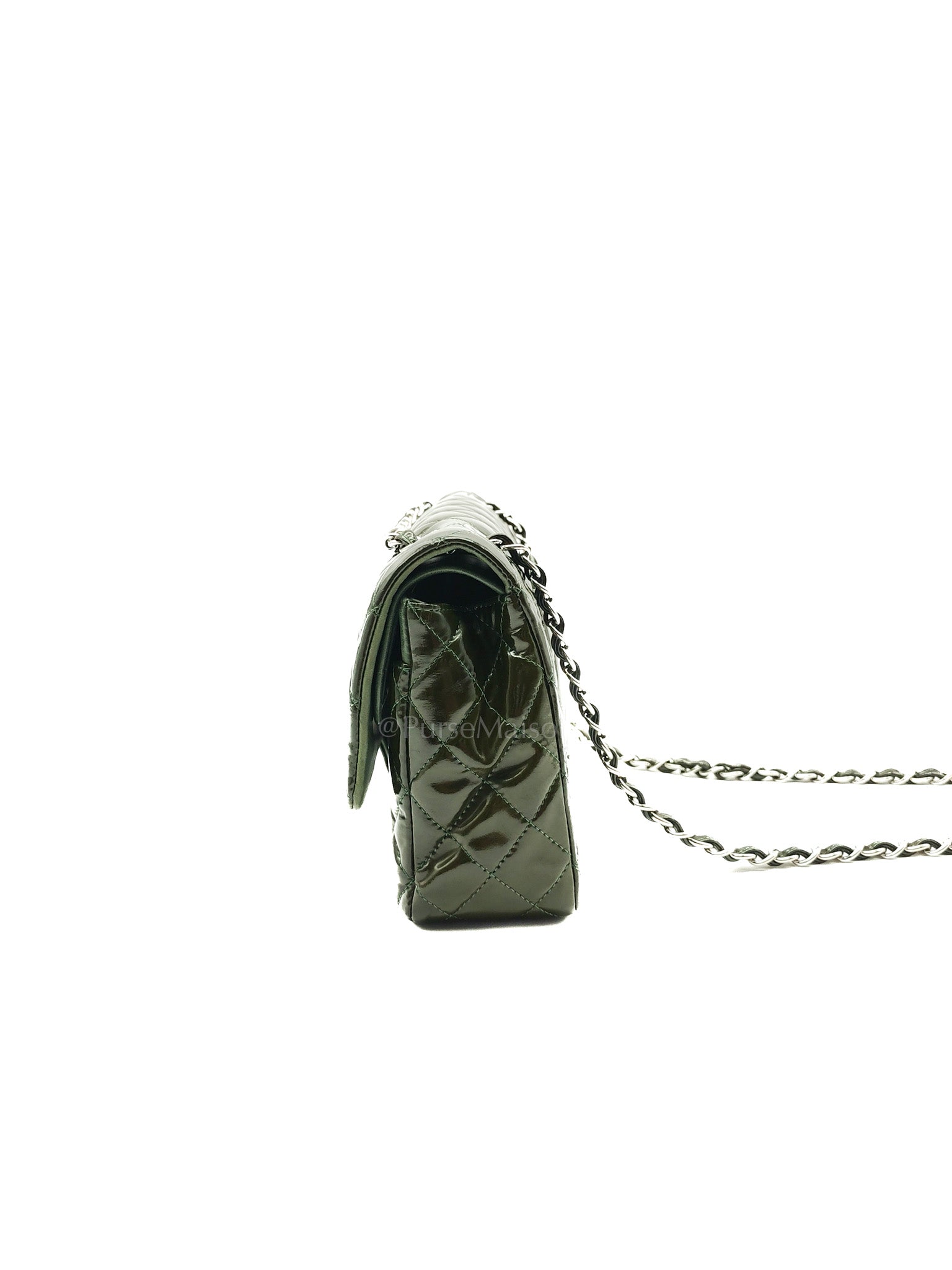 Chanel Classic Double Flap Medium in Green Quilted Patent Leather & Silver Hardware Series 15