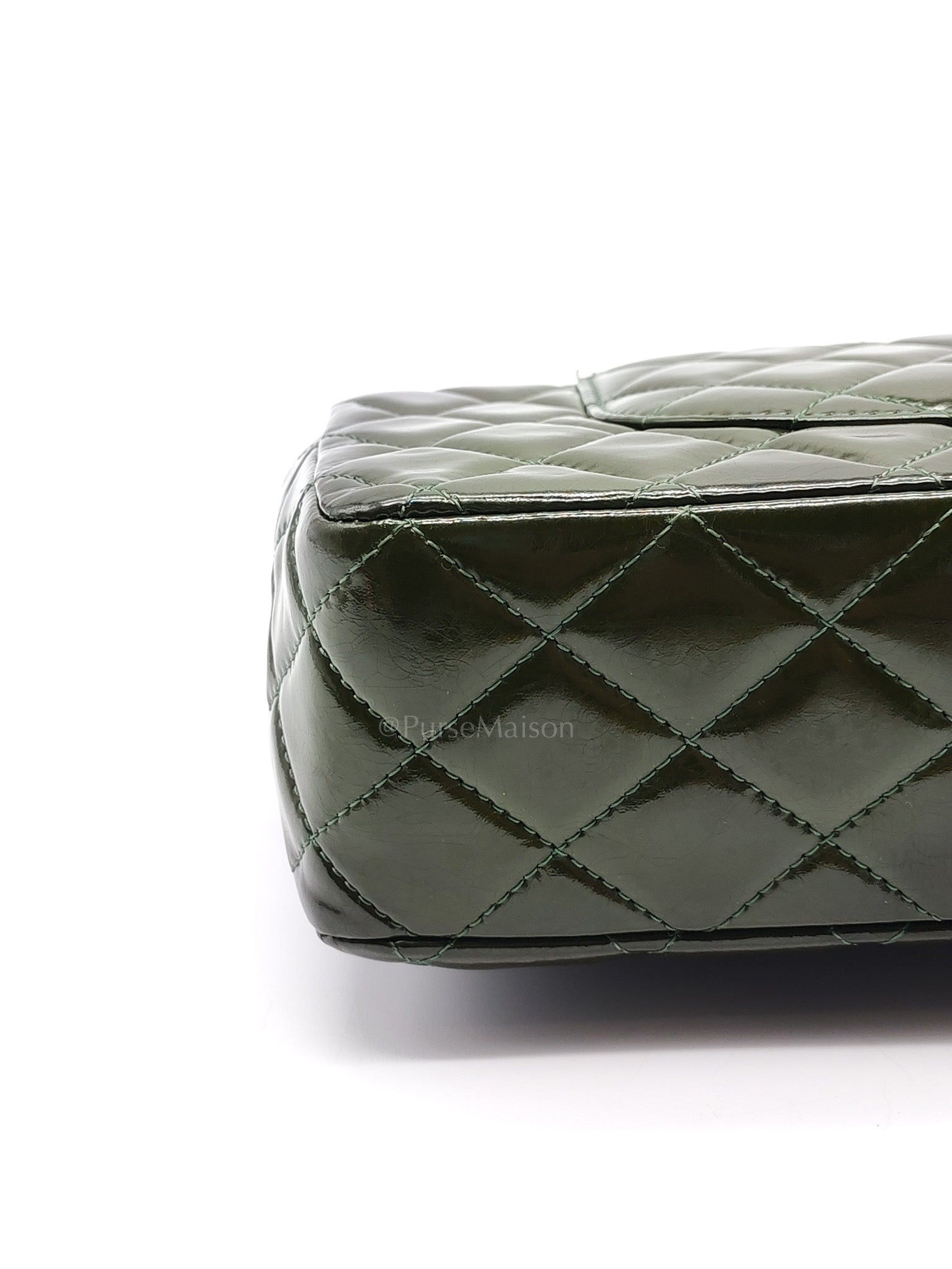 Chanel Classic Double Flap Medium in Green Quilted Patent Leather & Silver Hardware Series 15