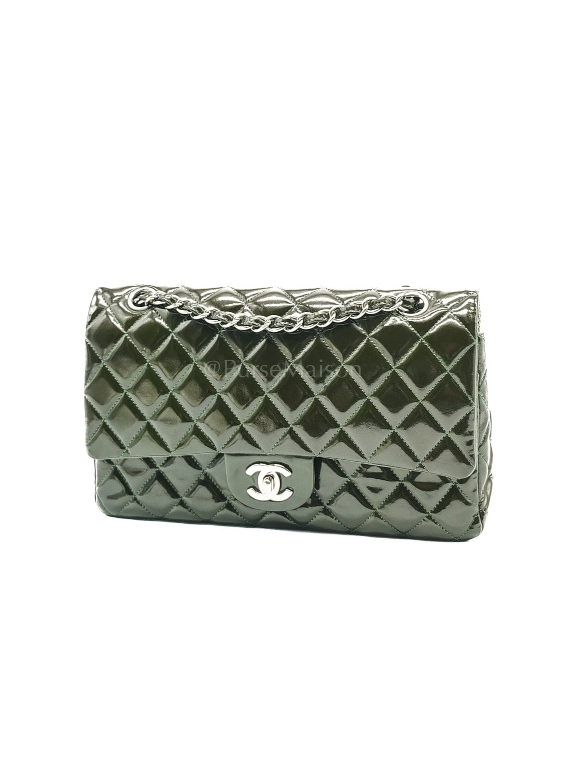 Chanel Classic Double Flap Medium in Green Quilted Patent Leather & Silver Hardware Series 15
