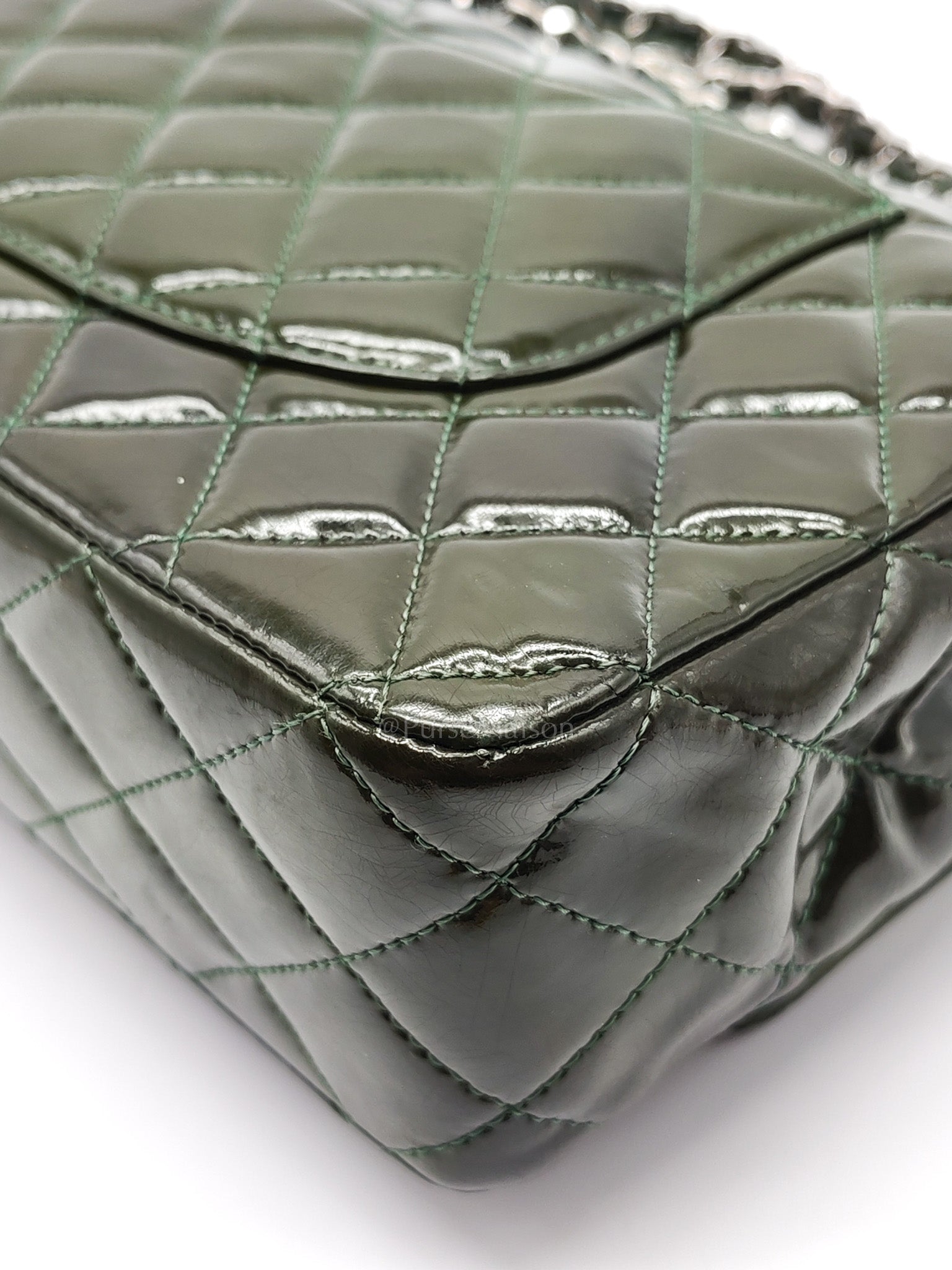Chanel Classic Double Flap Medium in Green Quilted Patent Leather & Silver Hardware Series 15