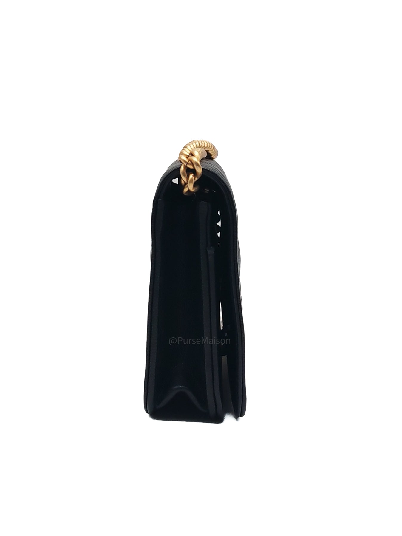 Chanel Boy Wallet On Chain in Black Quilted Caviar Leather and Aged Gold Hardware Microchip