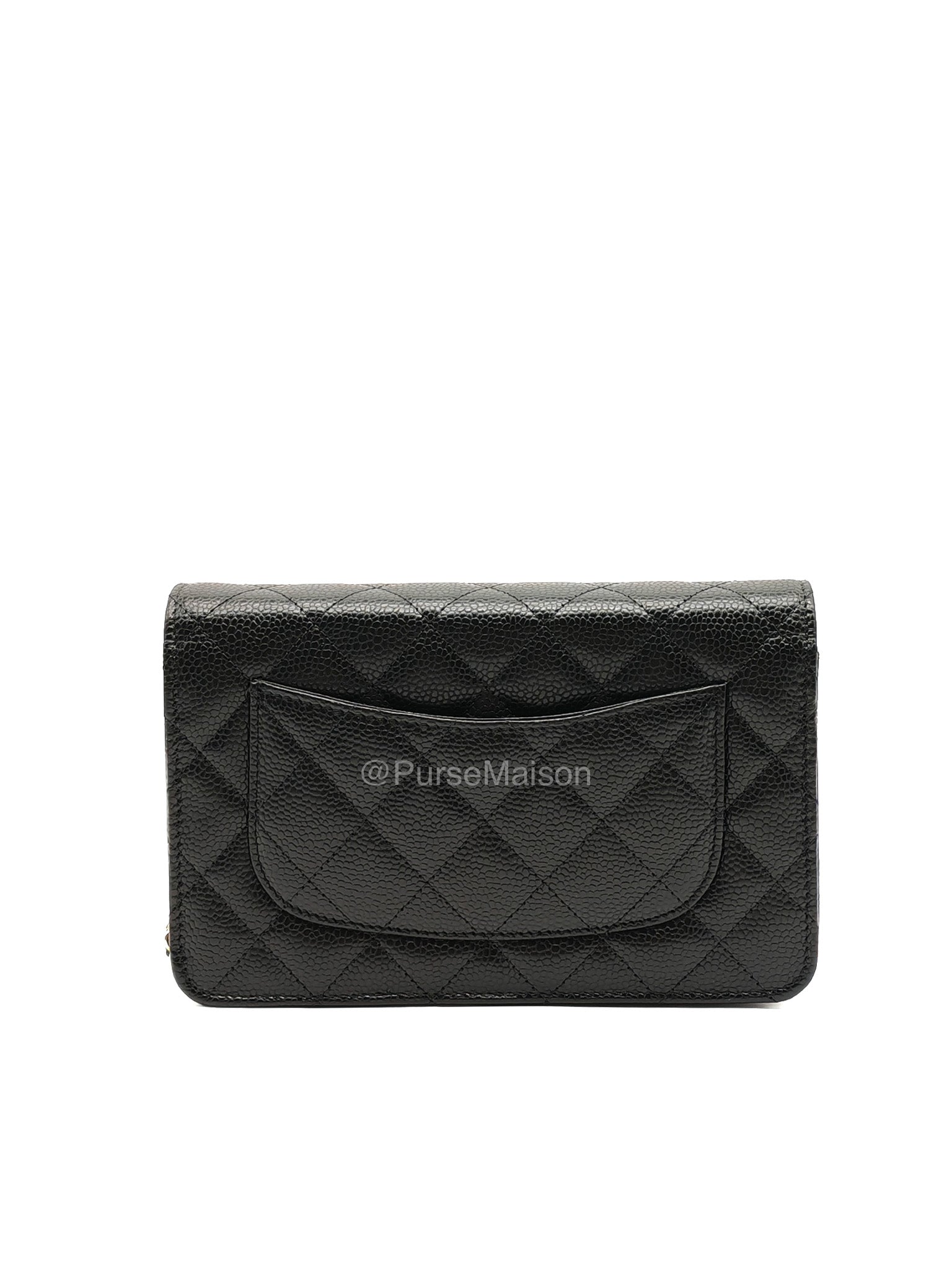 Chanel CC Turn-Lock Wallet on Chain(WOC) in Black Quilted Caviar Leather Gold Hardware (Microchip)
