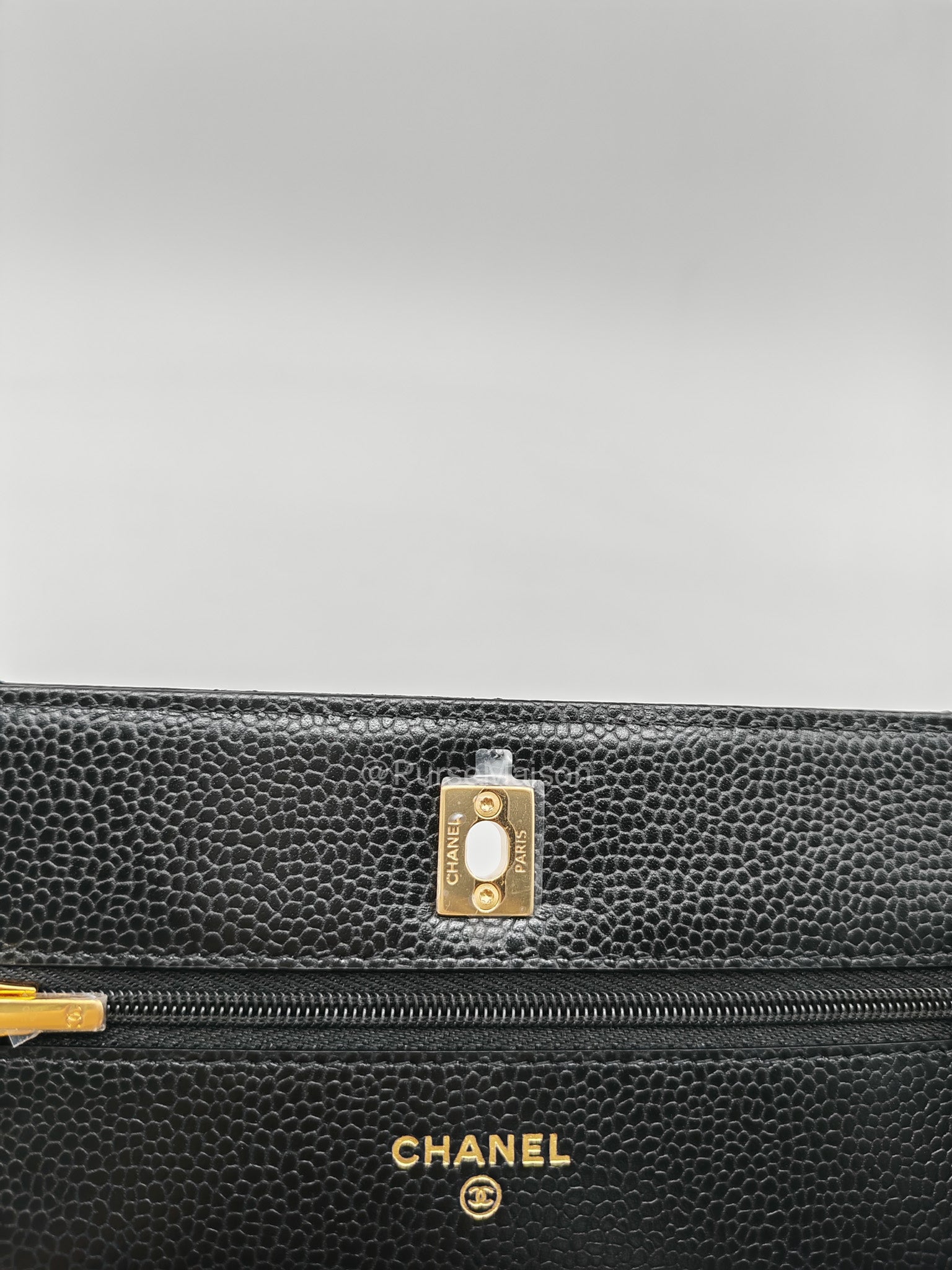 Chanel CC Turn-Lock Wallet on Chain(WOC) in Black Quilted Caviar Leather Gold Hardware (Microchip)