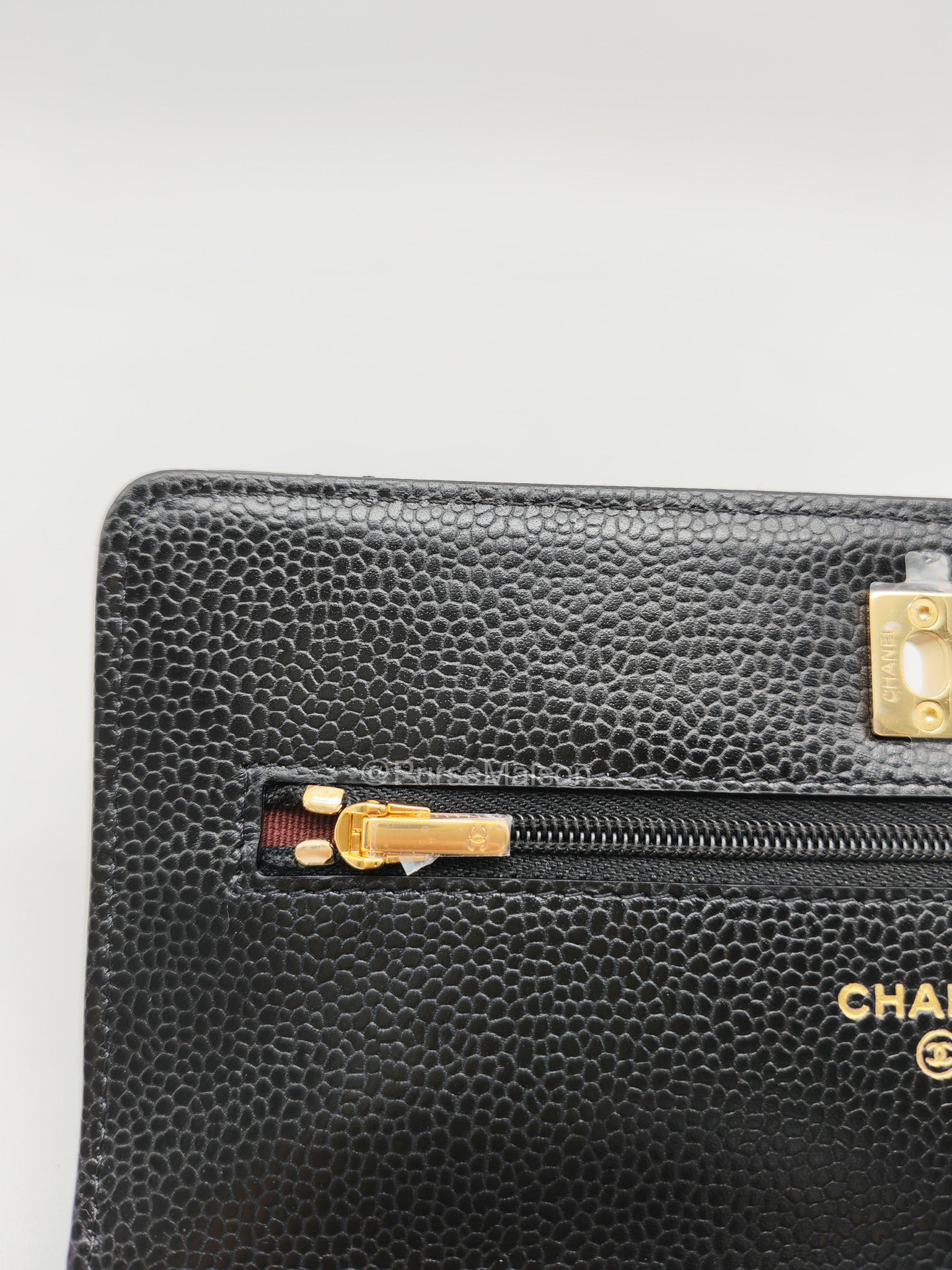Chanel CC Turn-Lock Wallet on Chain(WOC) in Black Quilted Caviar Leather Gold Hardware (Microchip)
