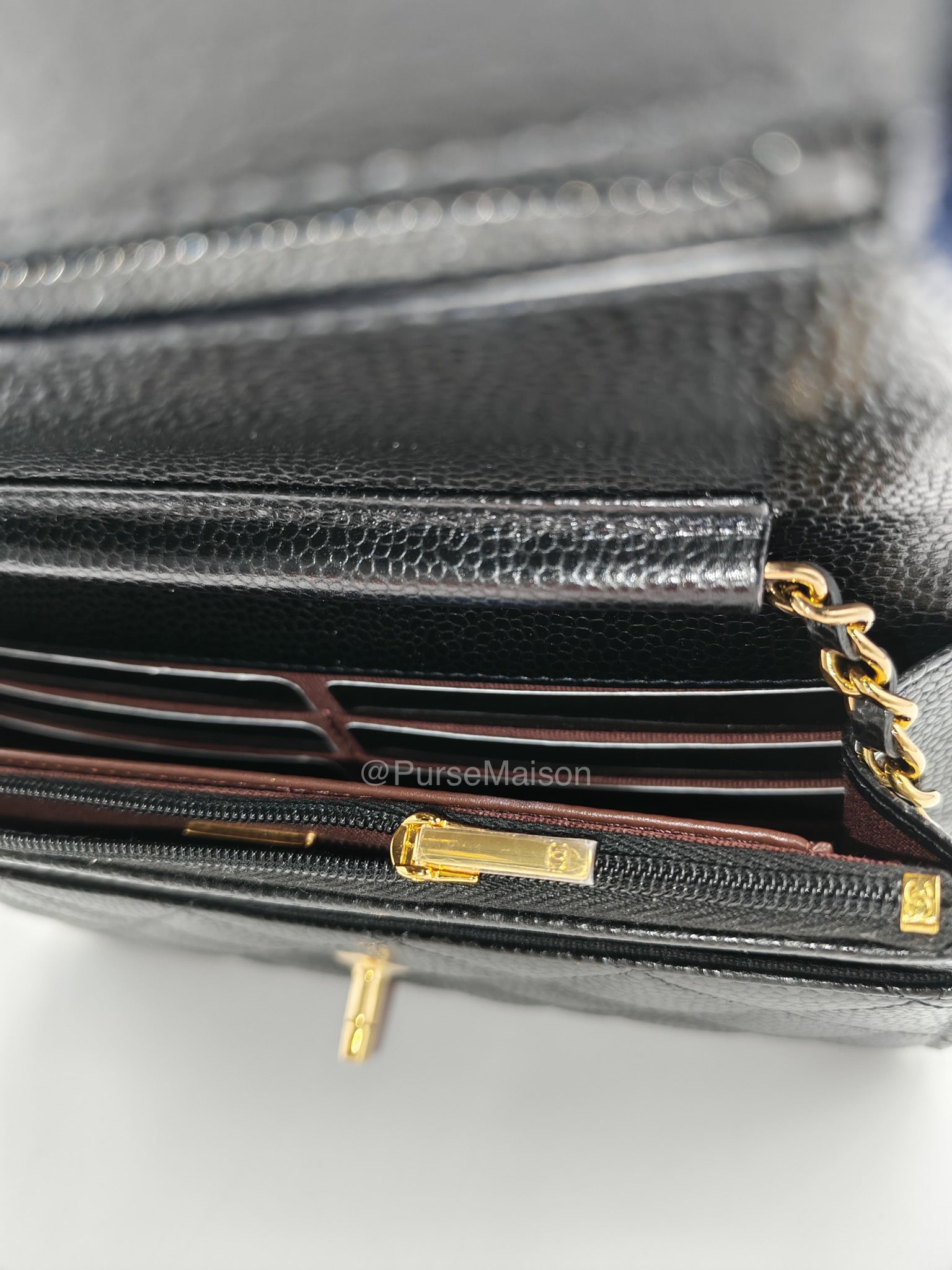 Chanel CC Turn-Lock Wallet on Chain(WOC) in Black Quilted Caviar Leather Gold Hardware (Microchip)