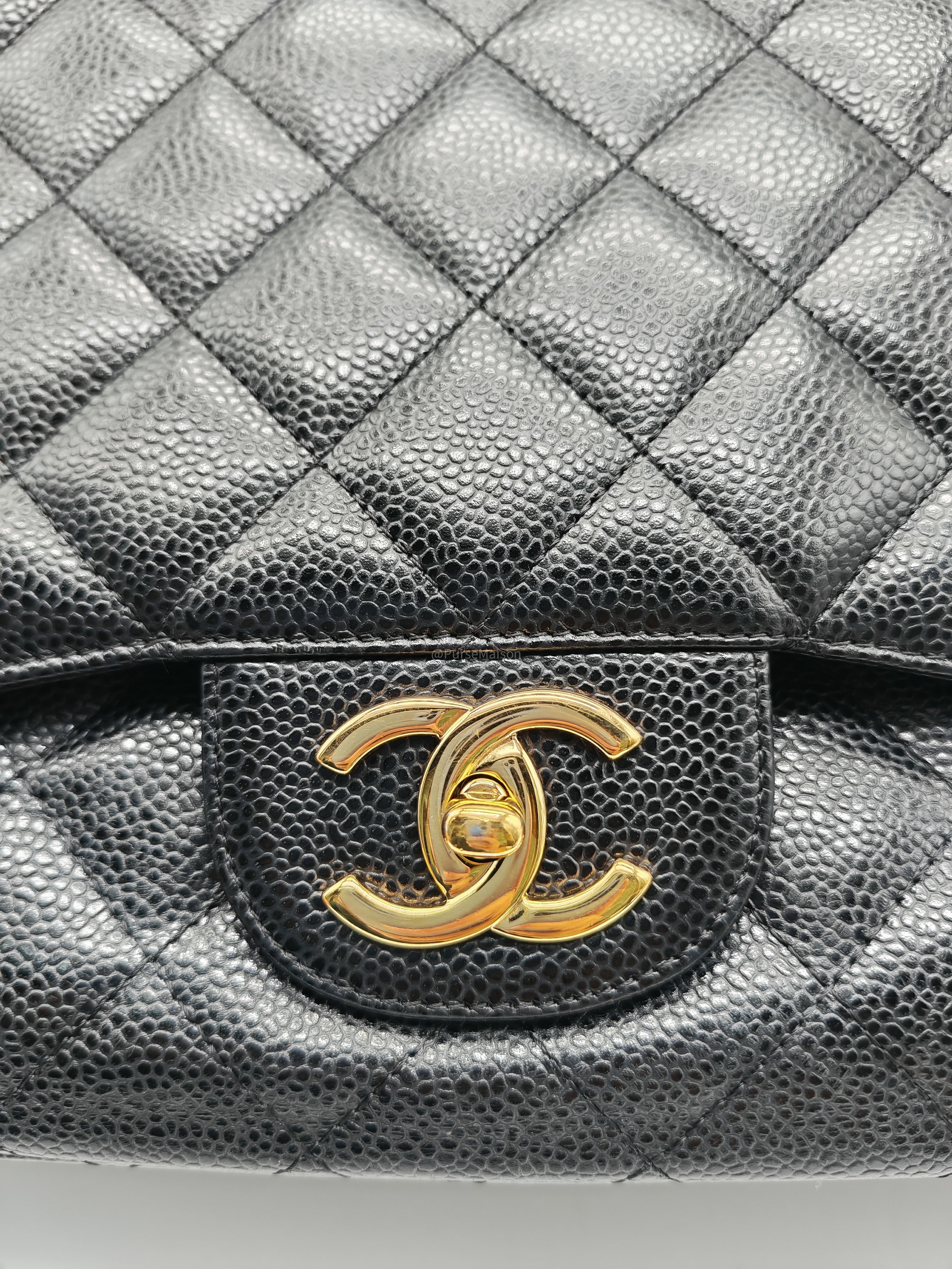 Chanel Classic Double Flap Maxi in Black Quilted Caviar Leather and Gold Hardware Series 15