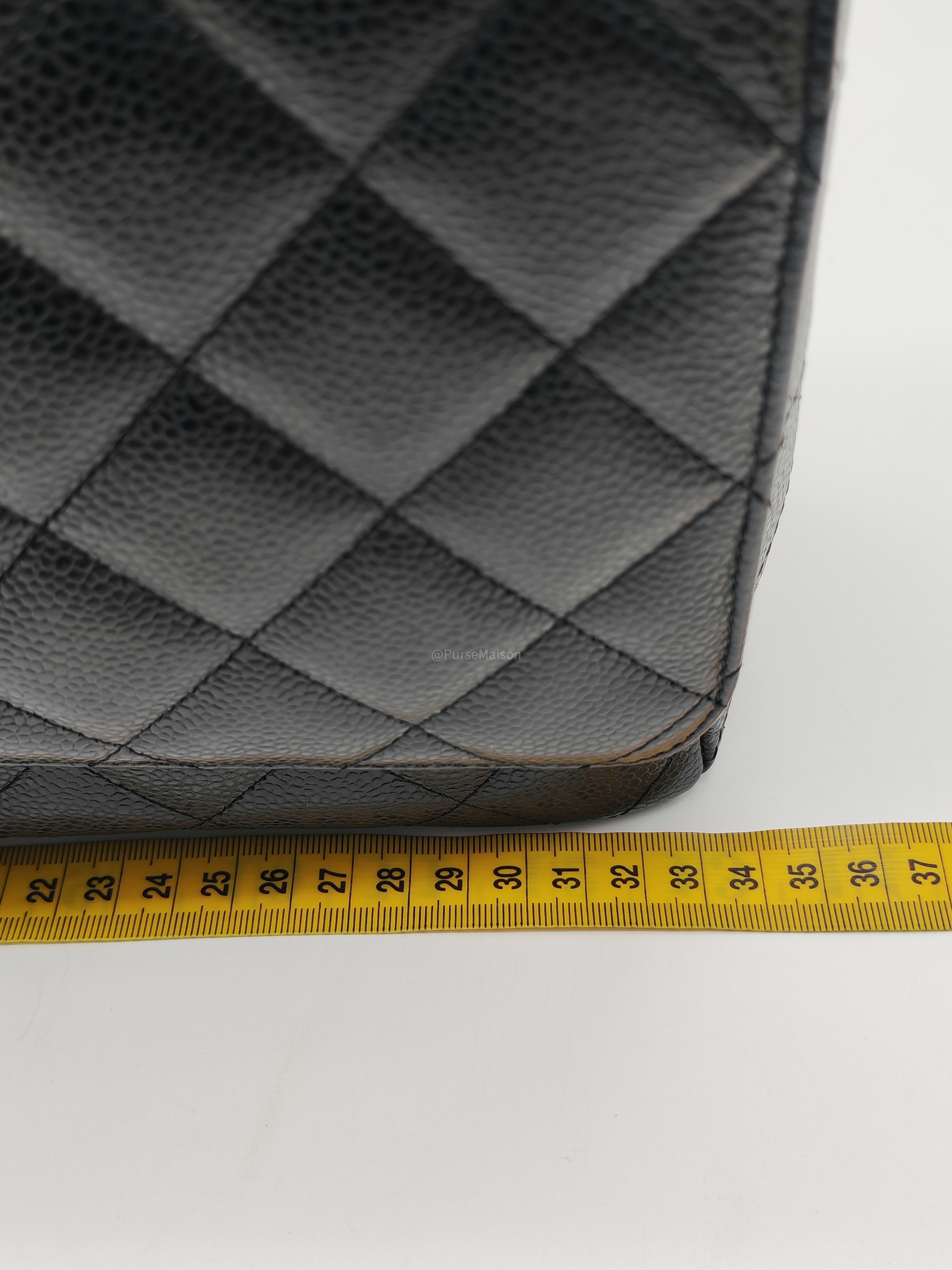 Chanel Classic Double Flap Maxi in Black Quilted Caviar Leather and Gold Hardware Series 15