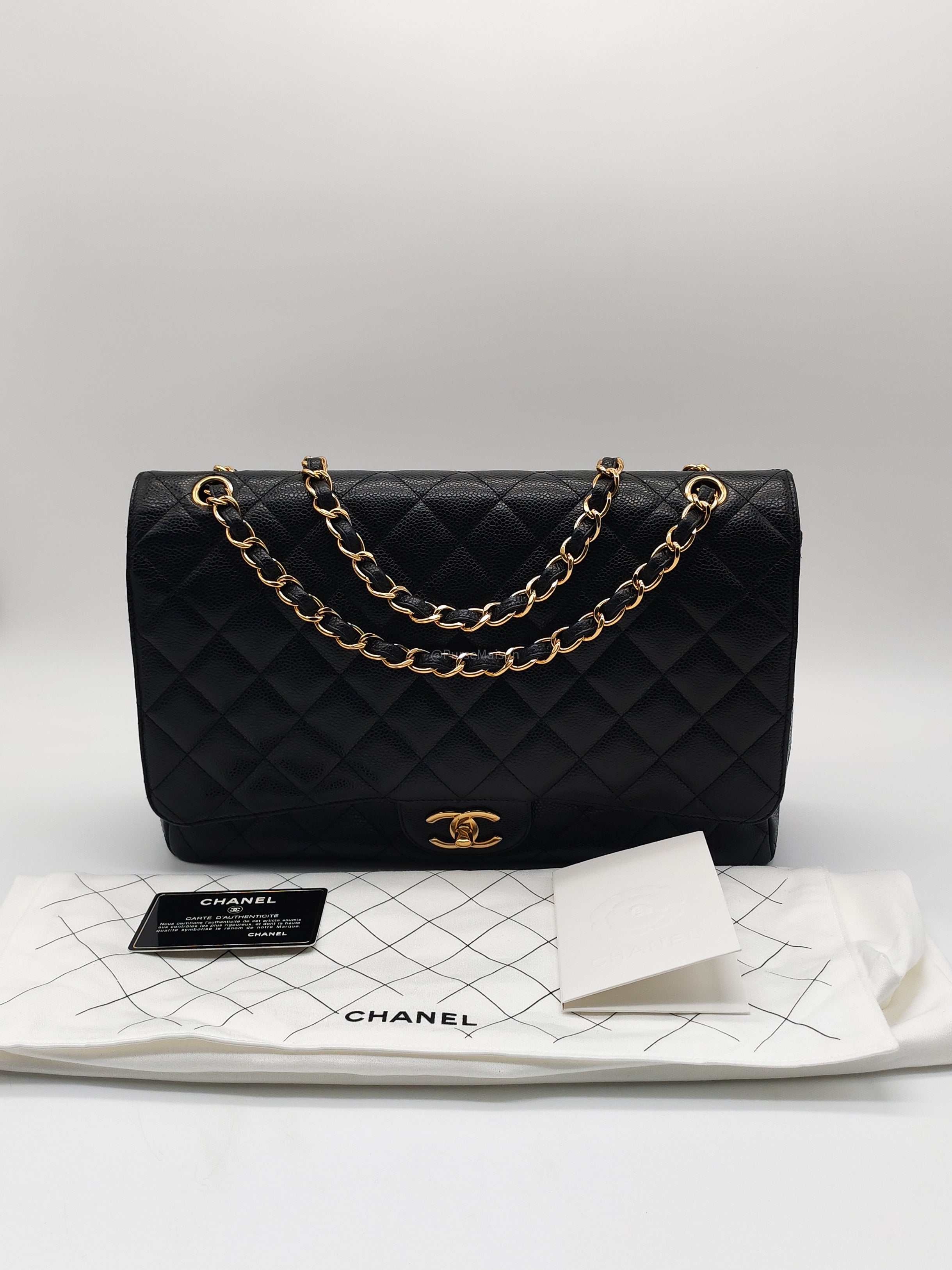 Chanel Classic Double Flap Maxi in Black Quilted Caviar Leather and Gold Hardware Series 15