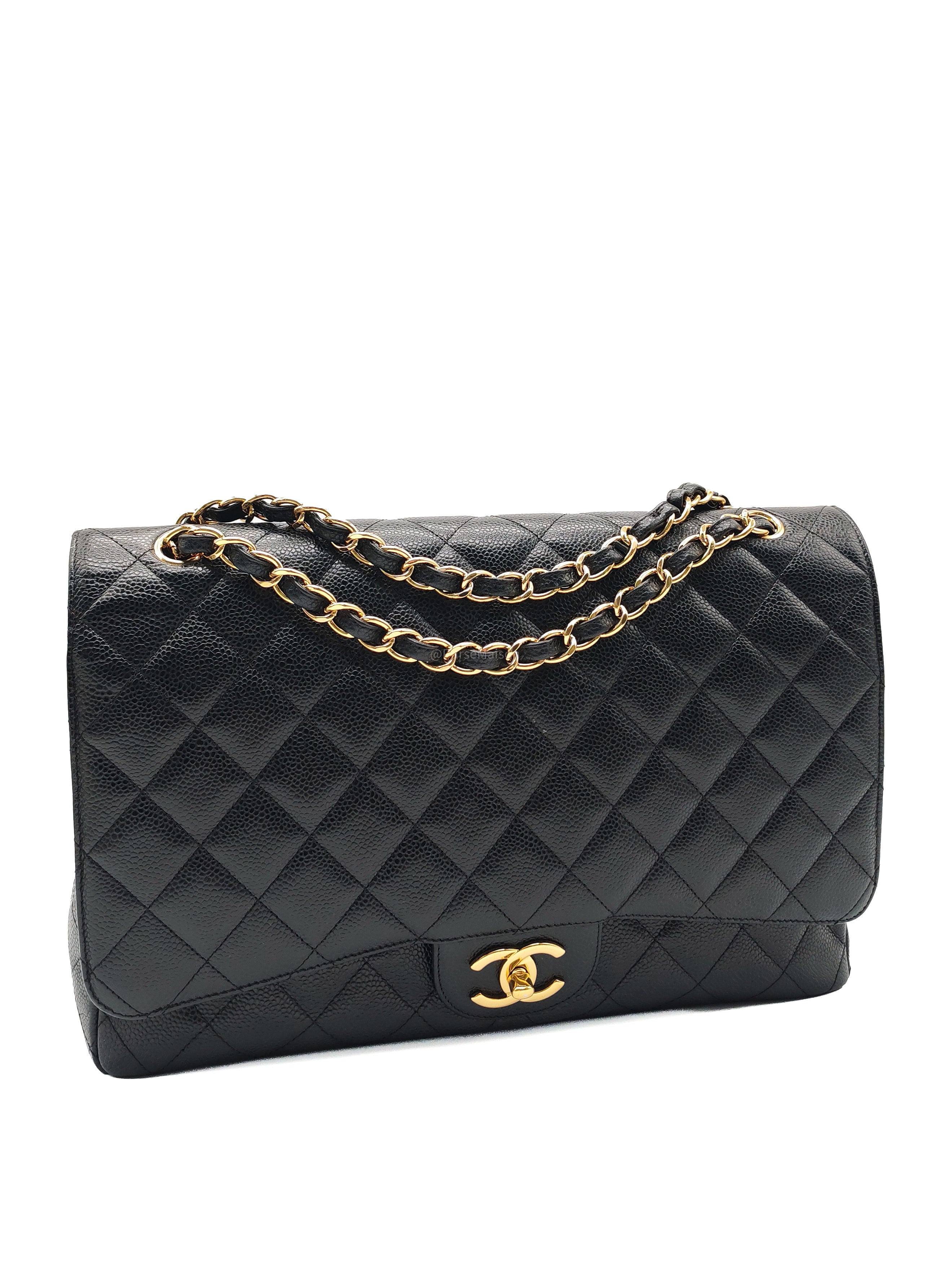 Chanel Classic Double Flap Maxi in Black Quilted Caviar Leather and Gold Hardware Series 15