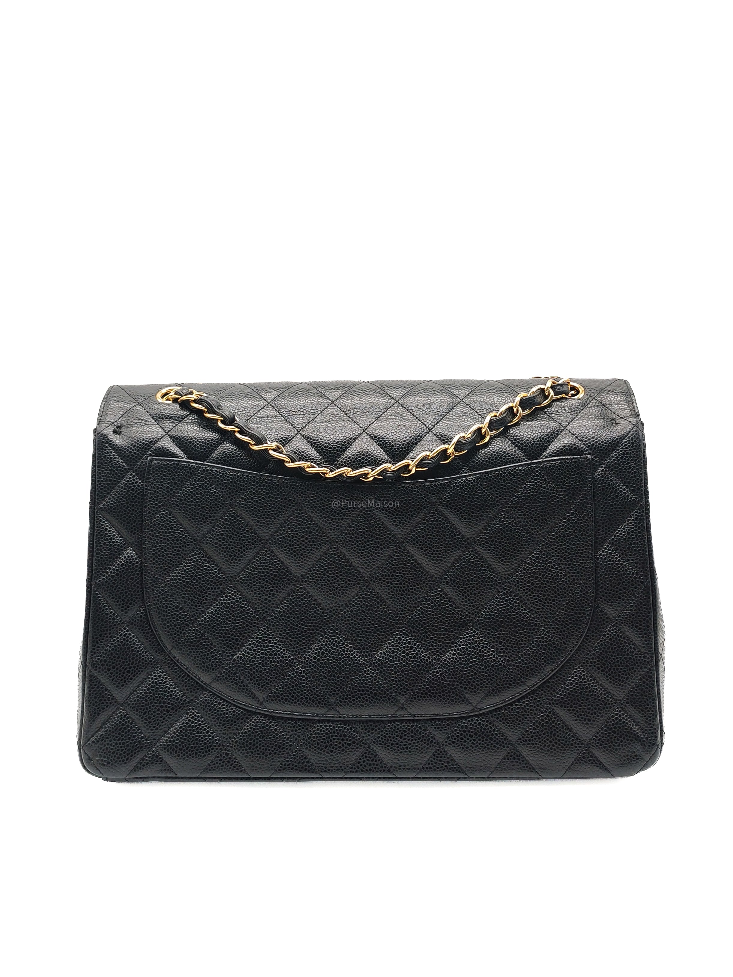 Chanel Classic Double Flap Maxi in Black Quilted Caviar Leather and Gold Hardware Series 15