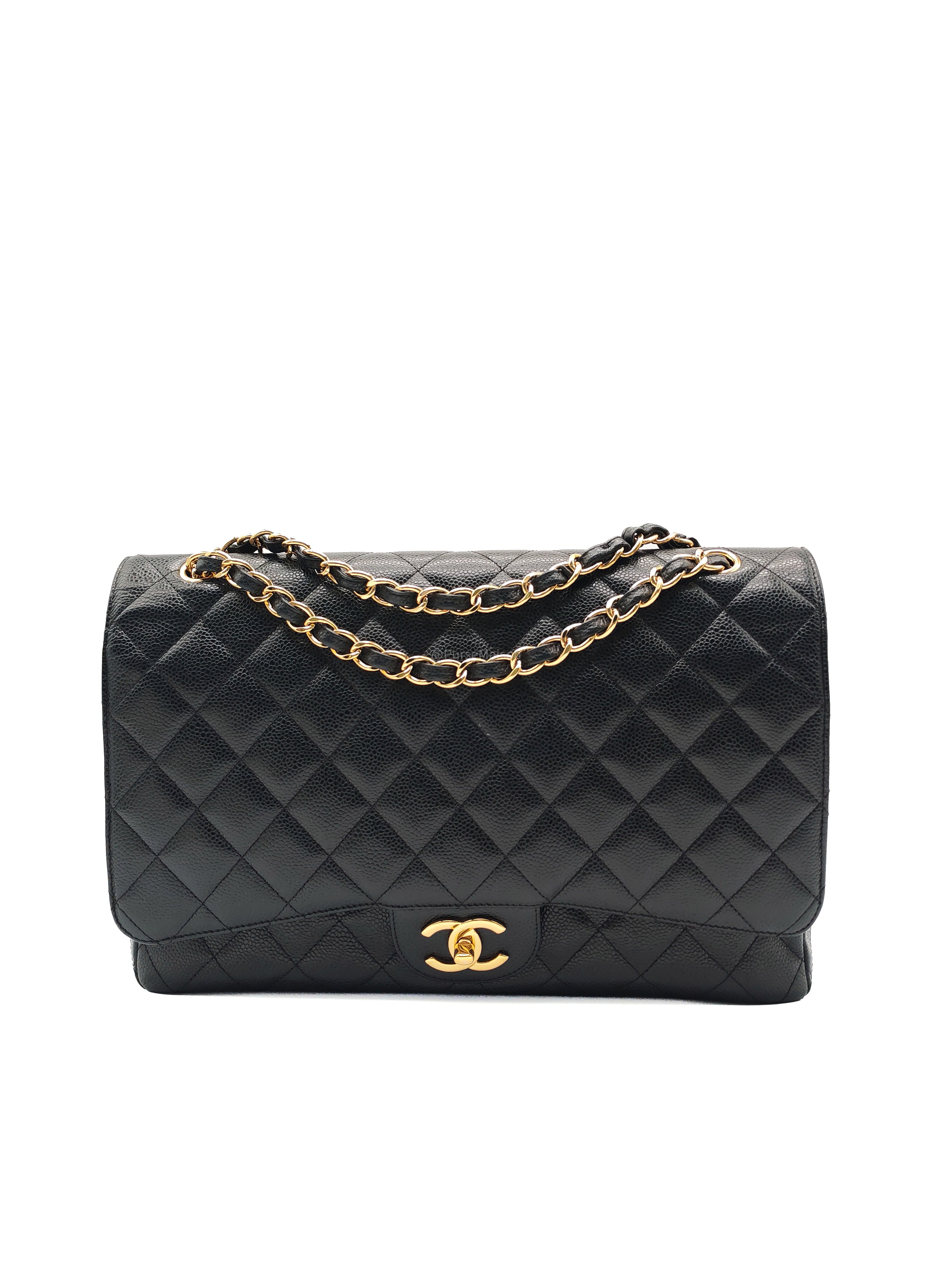 Chanel Classic Double Flap Maxi in Black Quilted Caviar Leather and Gold Hardware Series 15