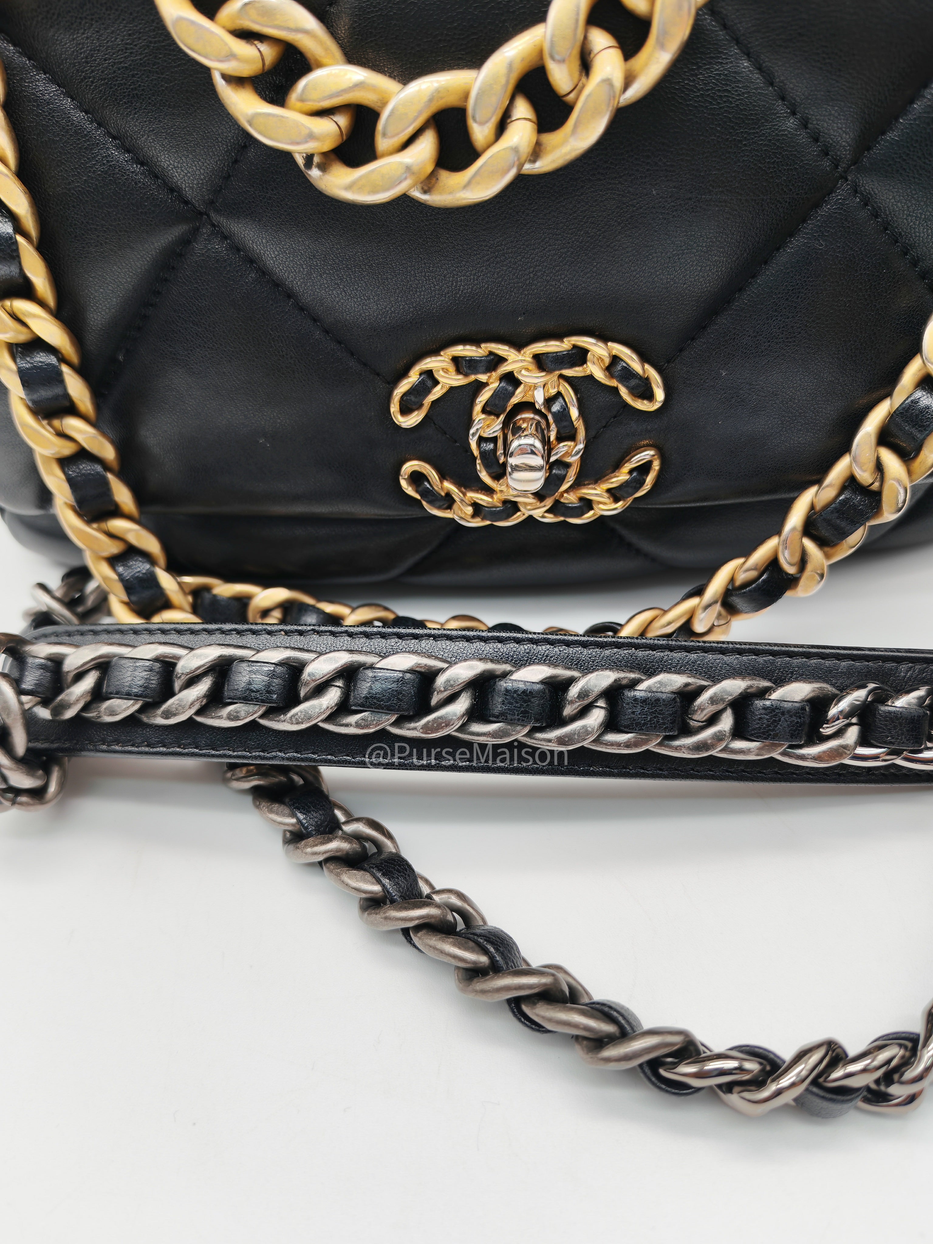 Chanel 19 Small in Black Quilted Lambskin Leather and Mix Hardware Series 31